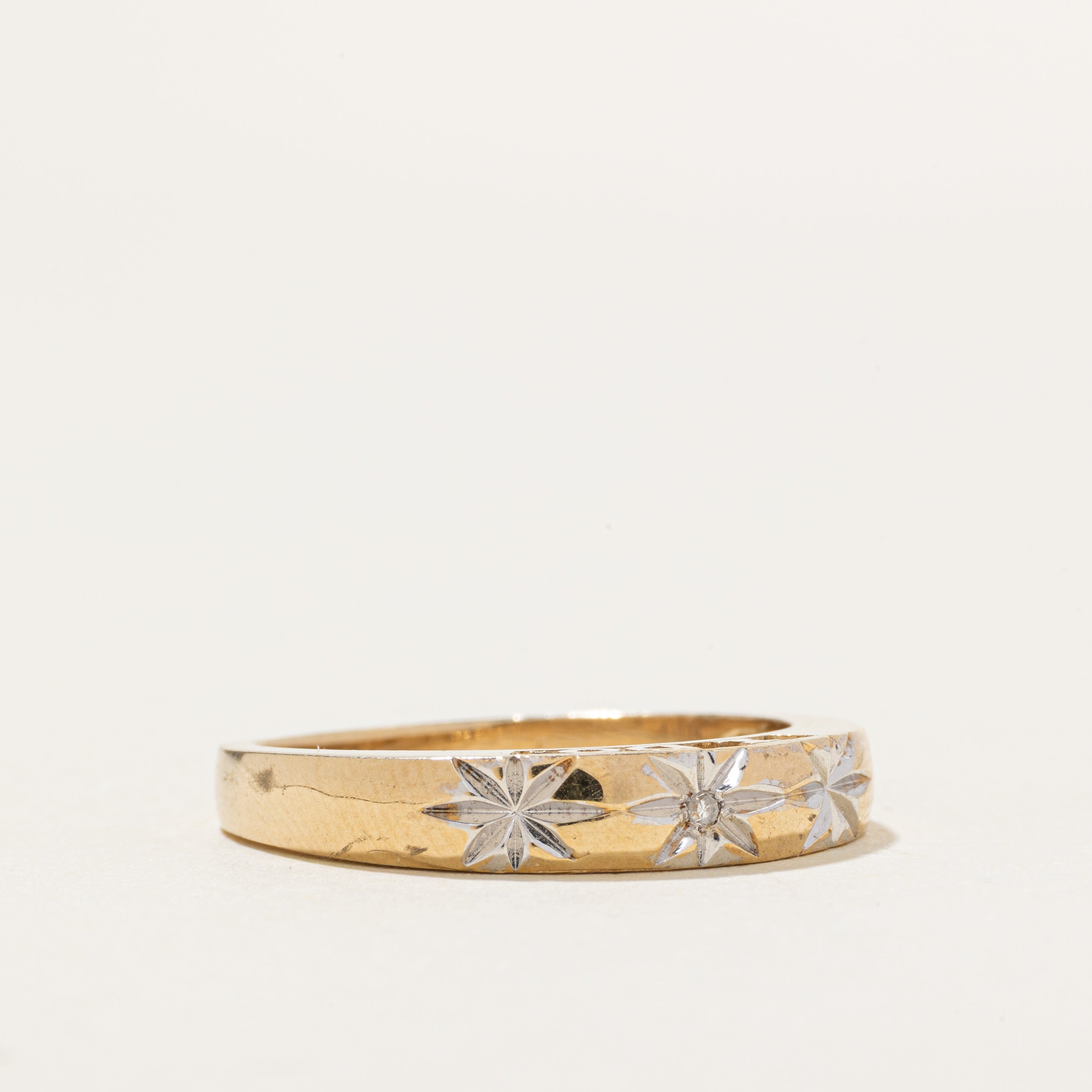 Two Tone Star Set Diamond "I DO" Band | SZ 11