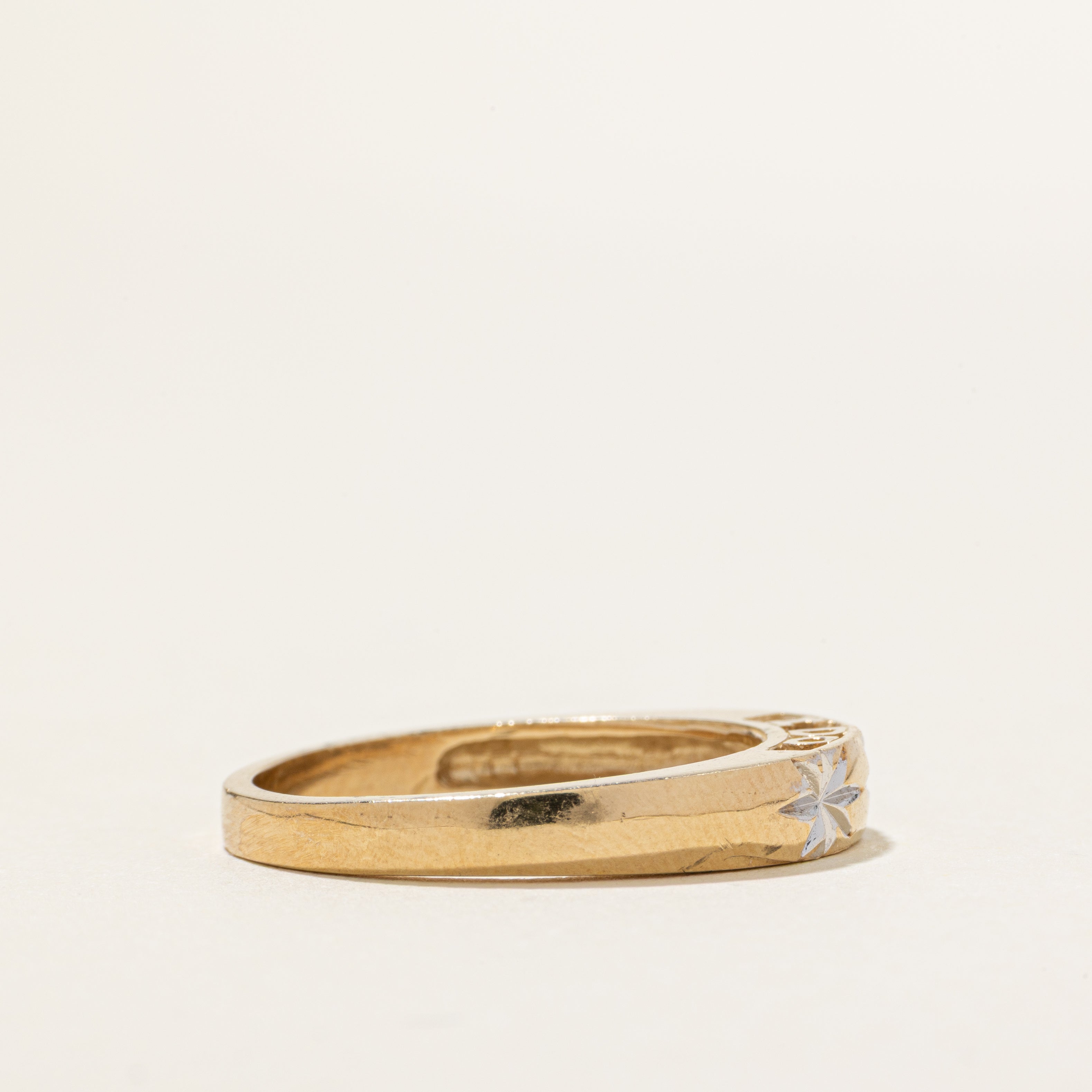 Two Tone Star Set Diamond "I DO" Band | SZ 11