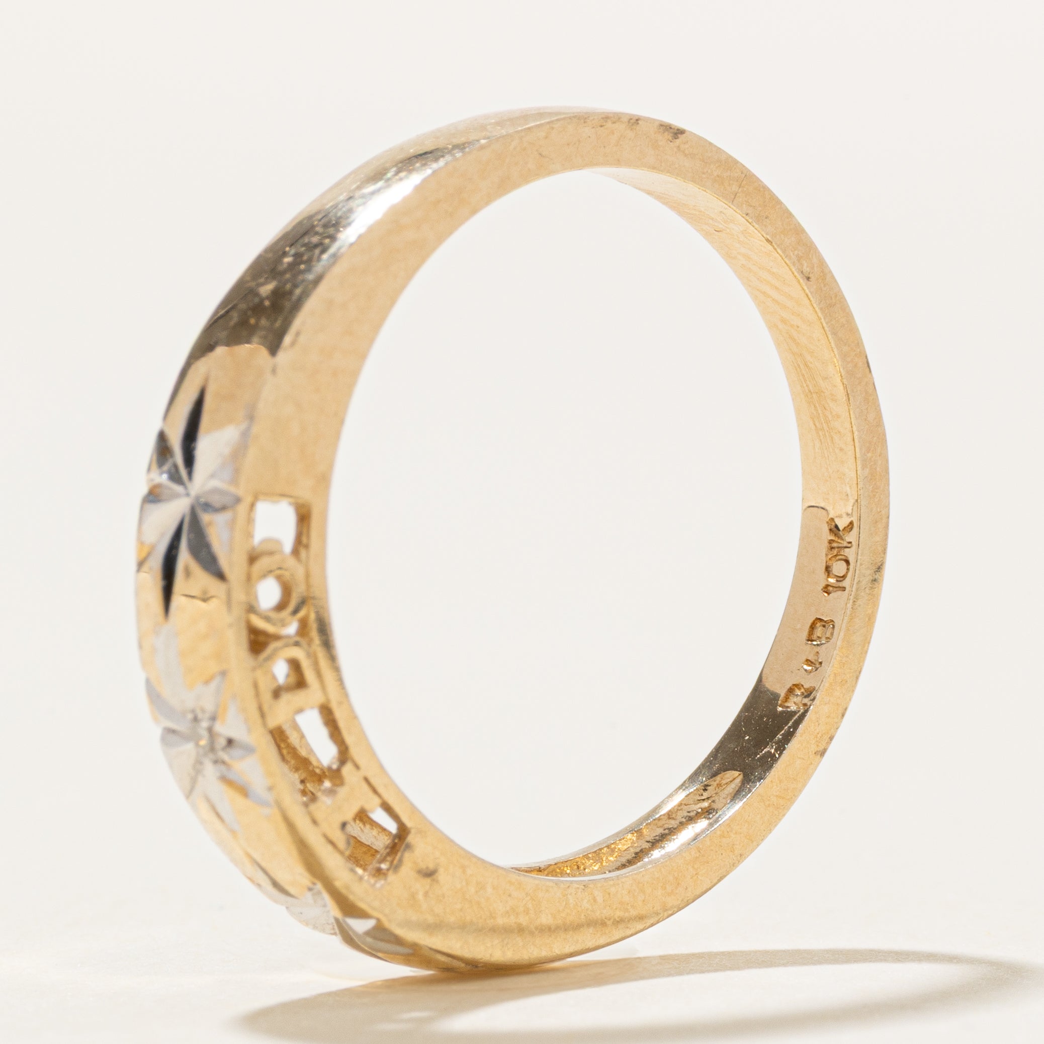 Two Tone Star Set Diamond "I DO" Band | SZ 11