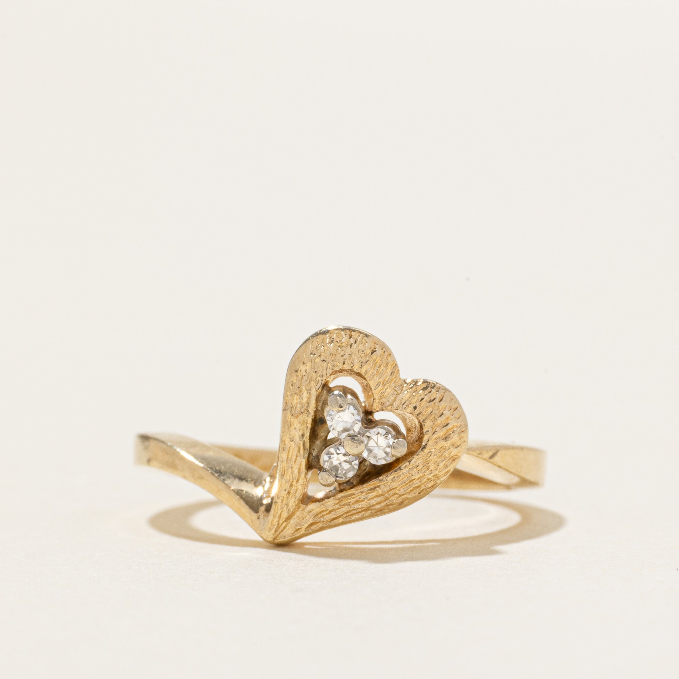 Diamond Cluster Textured Heart Bypass Ring | SZ 3.5