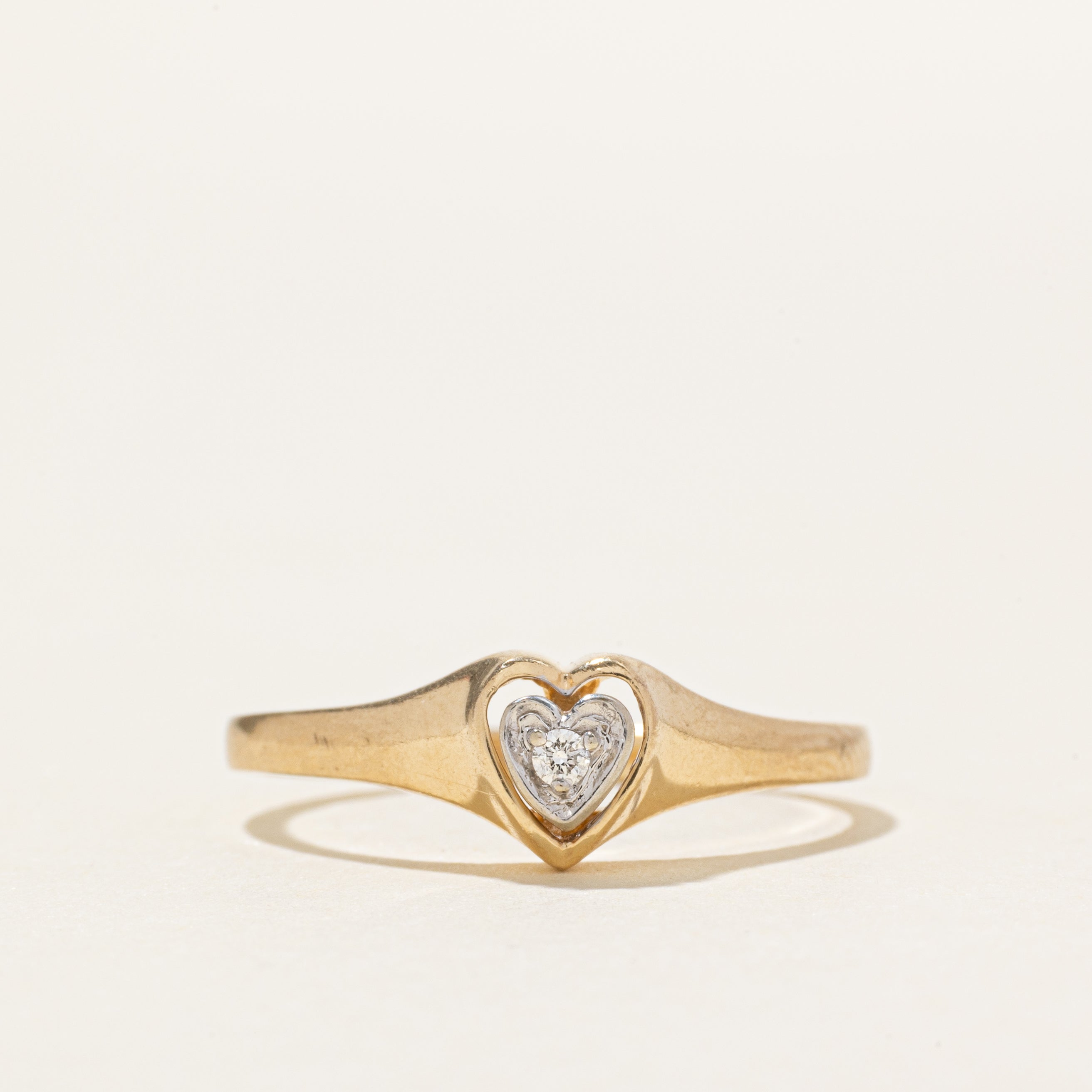 Diamond Two Tone Heart Solitaire Ring | SZ 8.5