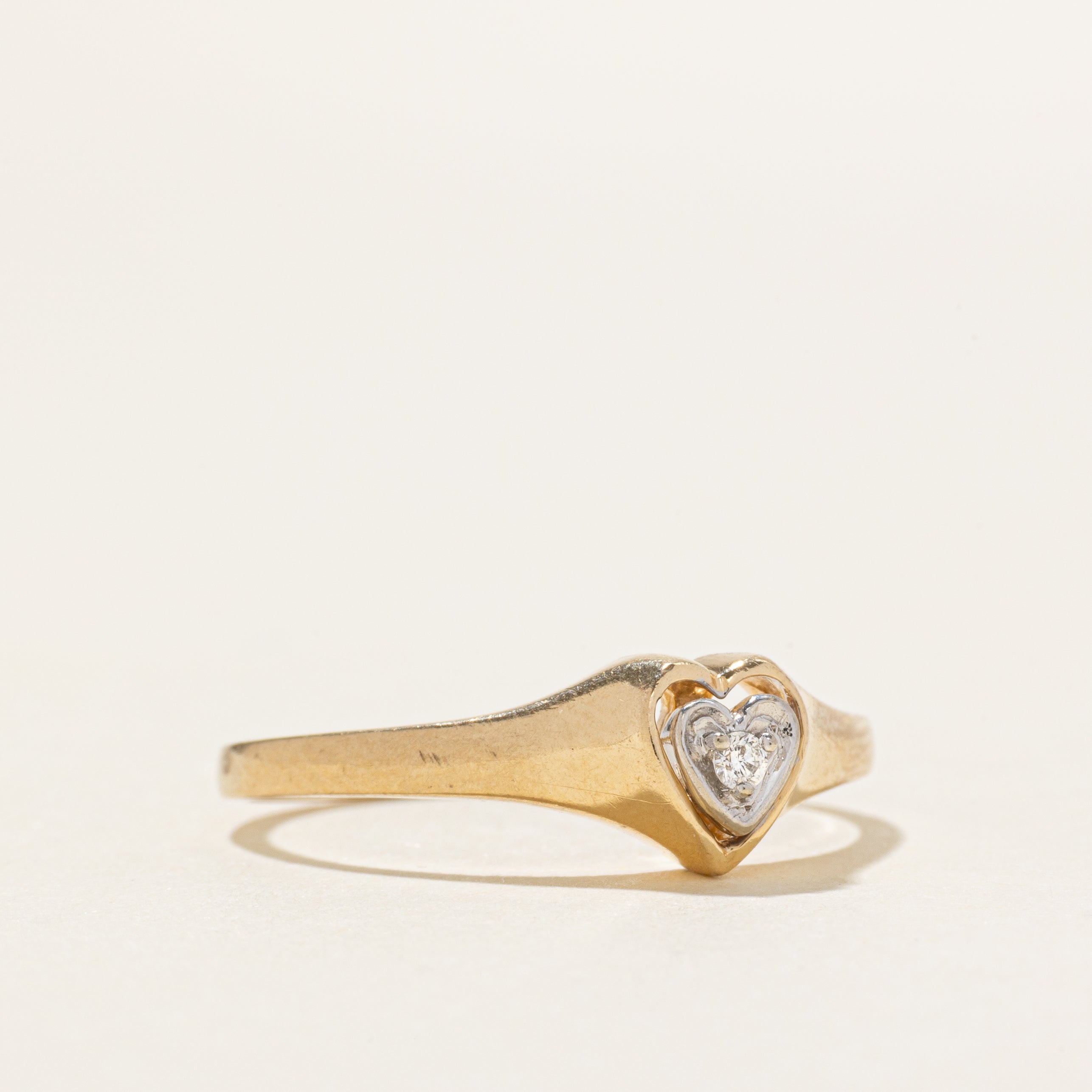 Diamond Two Tone Heart Solitaire Ring | SZ 8.5