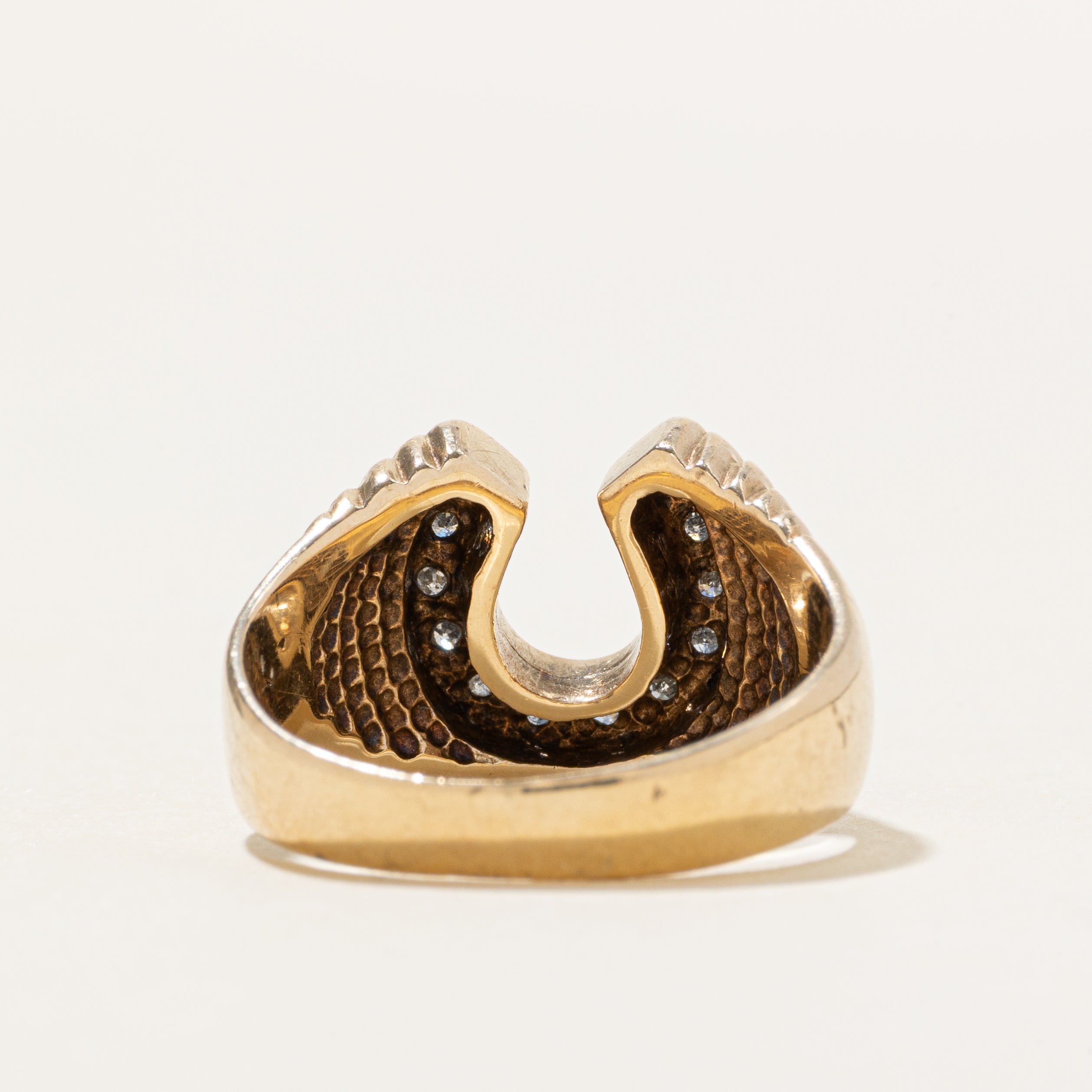 Pave Set Diamond Horseshoe Grooved Ring | SZ 7.5