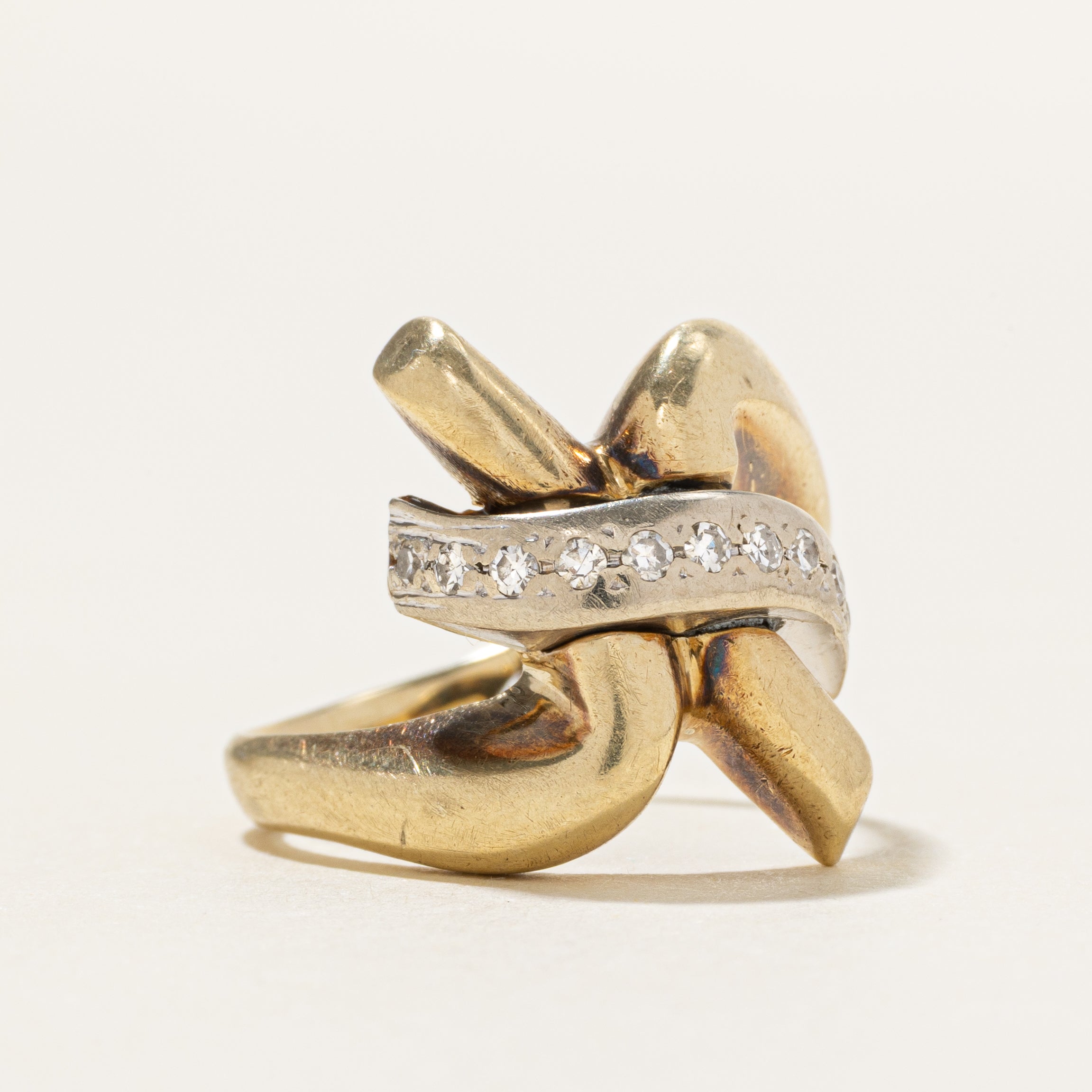 Two Tone Diamond Accent 'X' Cocktail Ring | SZ 5.5