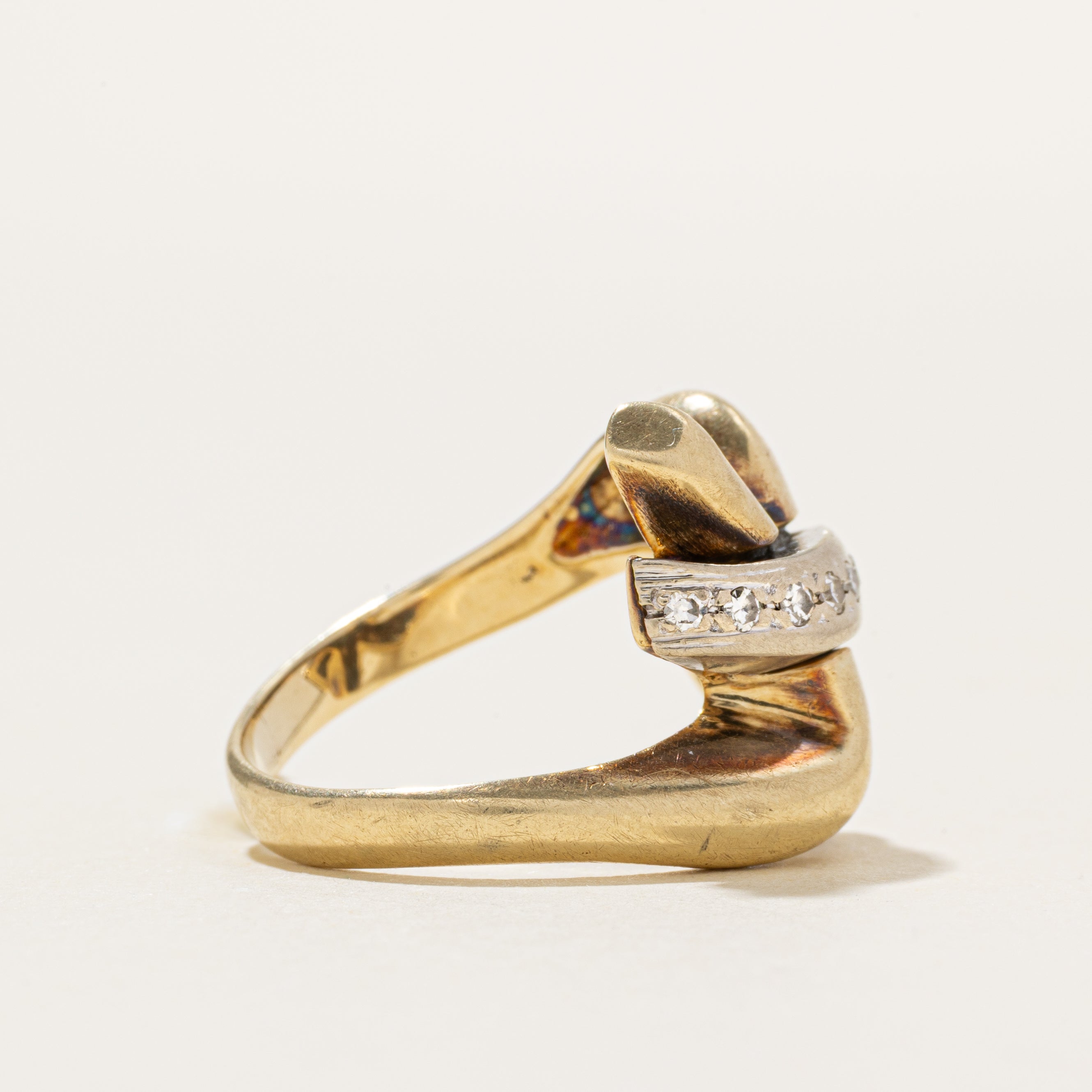 Two Tone Diamond Accent 'X' Cocktail Ring | SZ 5.5