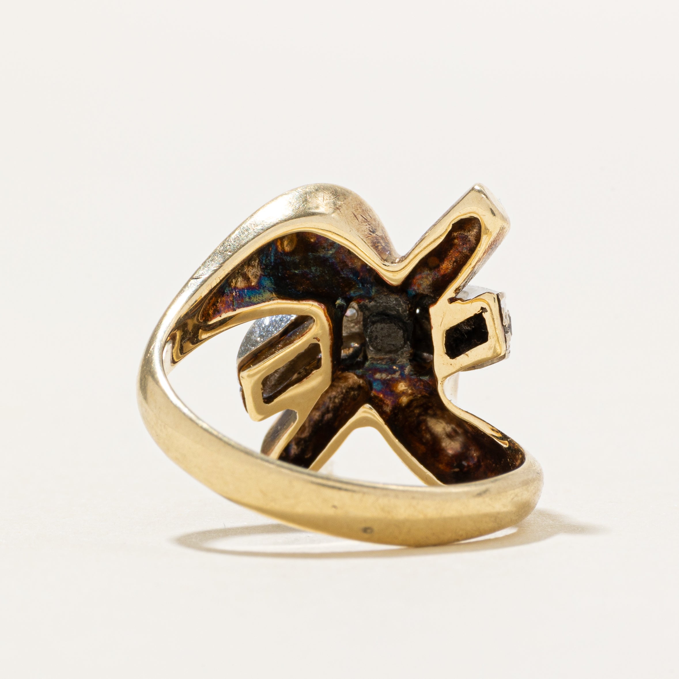 Two Tone Diamond Accent 'X' Cocktail Ring | SZ 5.5