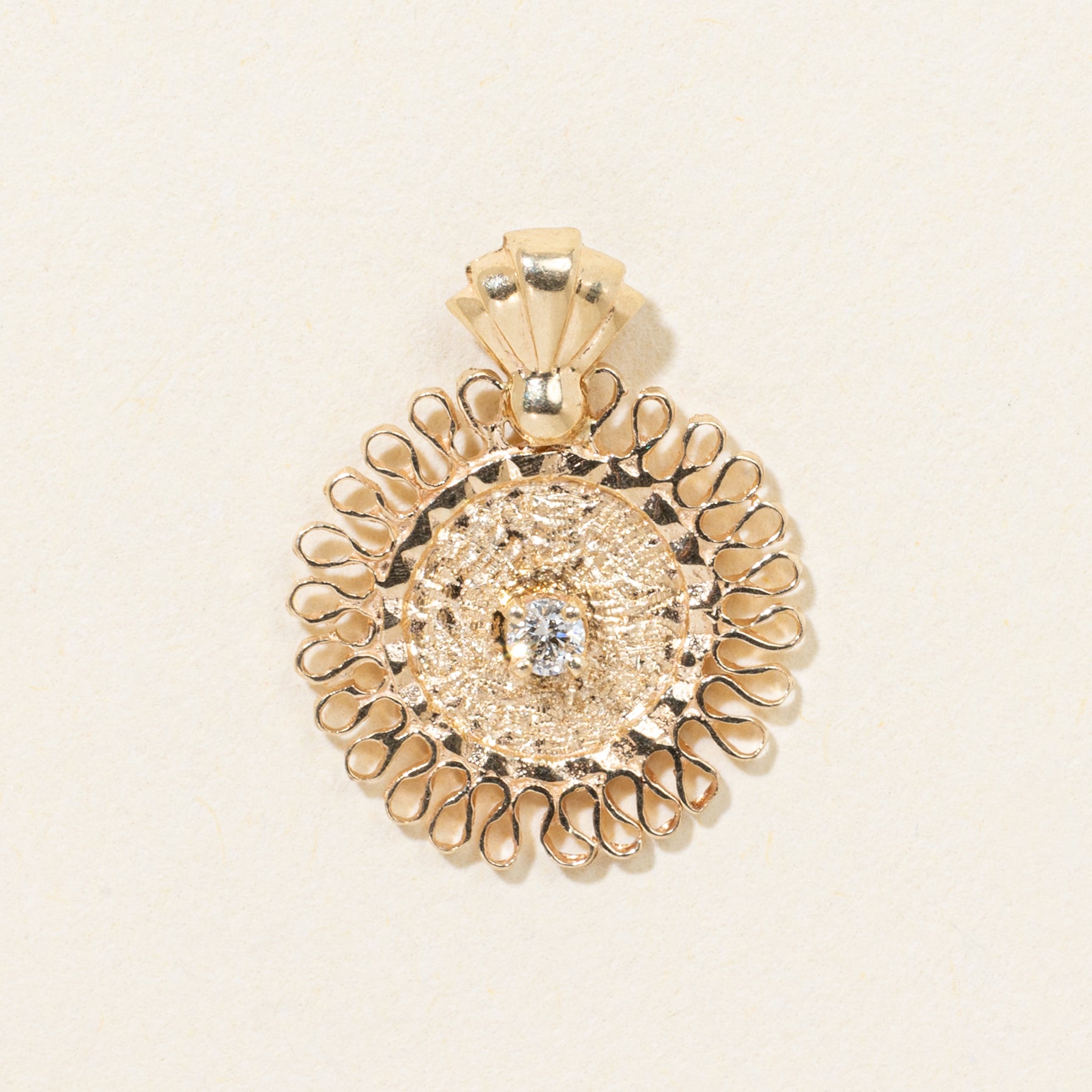 14k Diamond Textured Medallion Pendant