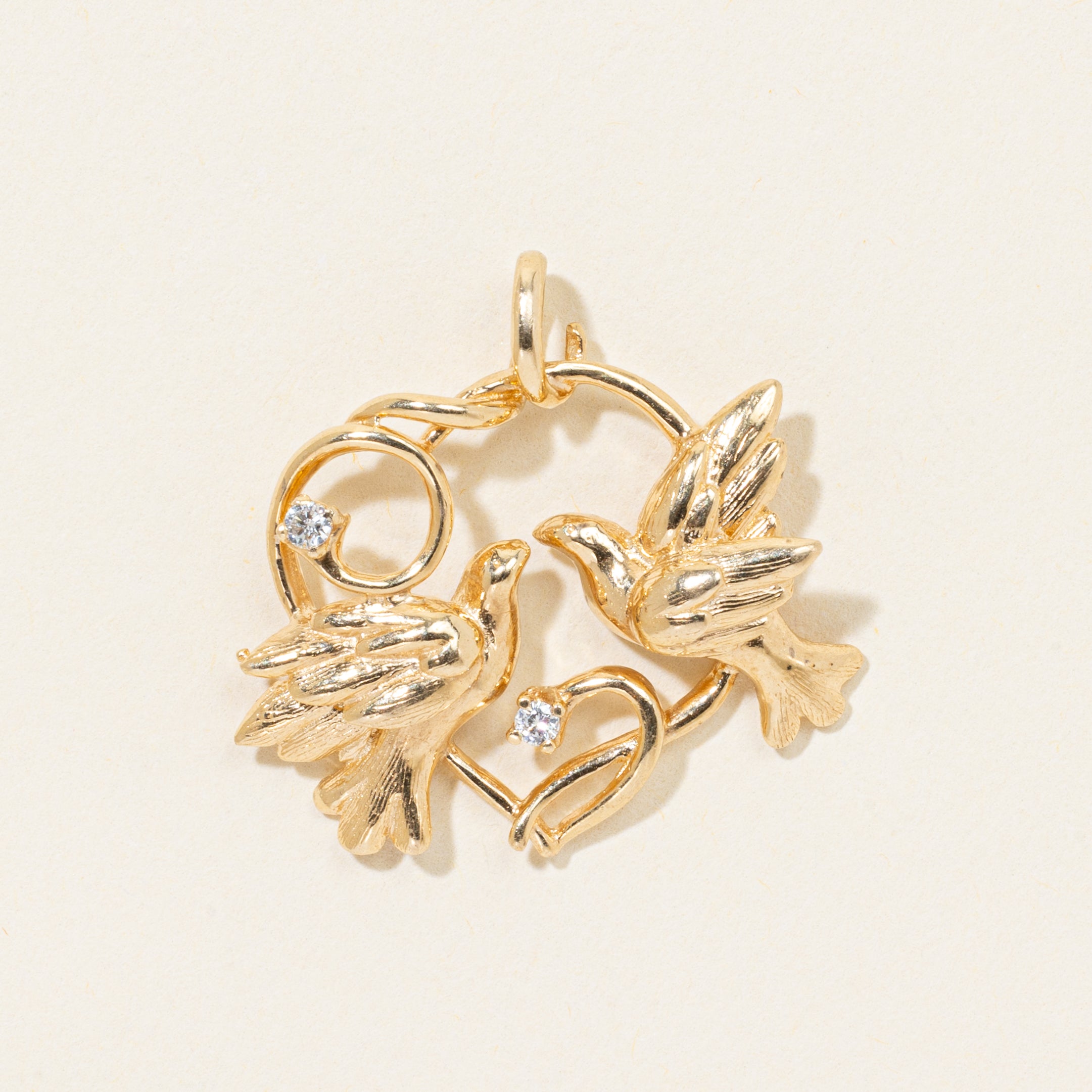 14k Diamond Kissing Doves Pendant