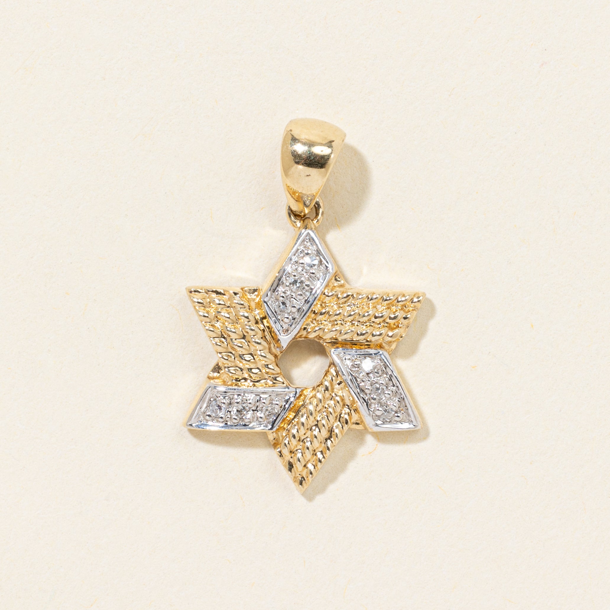 14k Two Tone Diamond Textured Star of David Charm