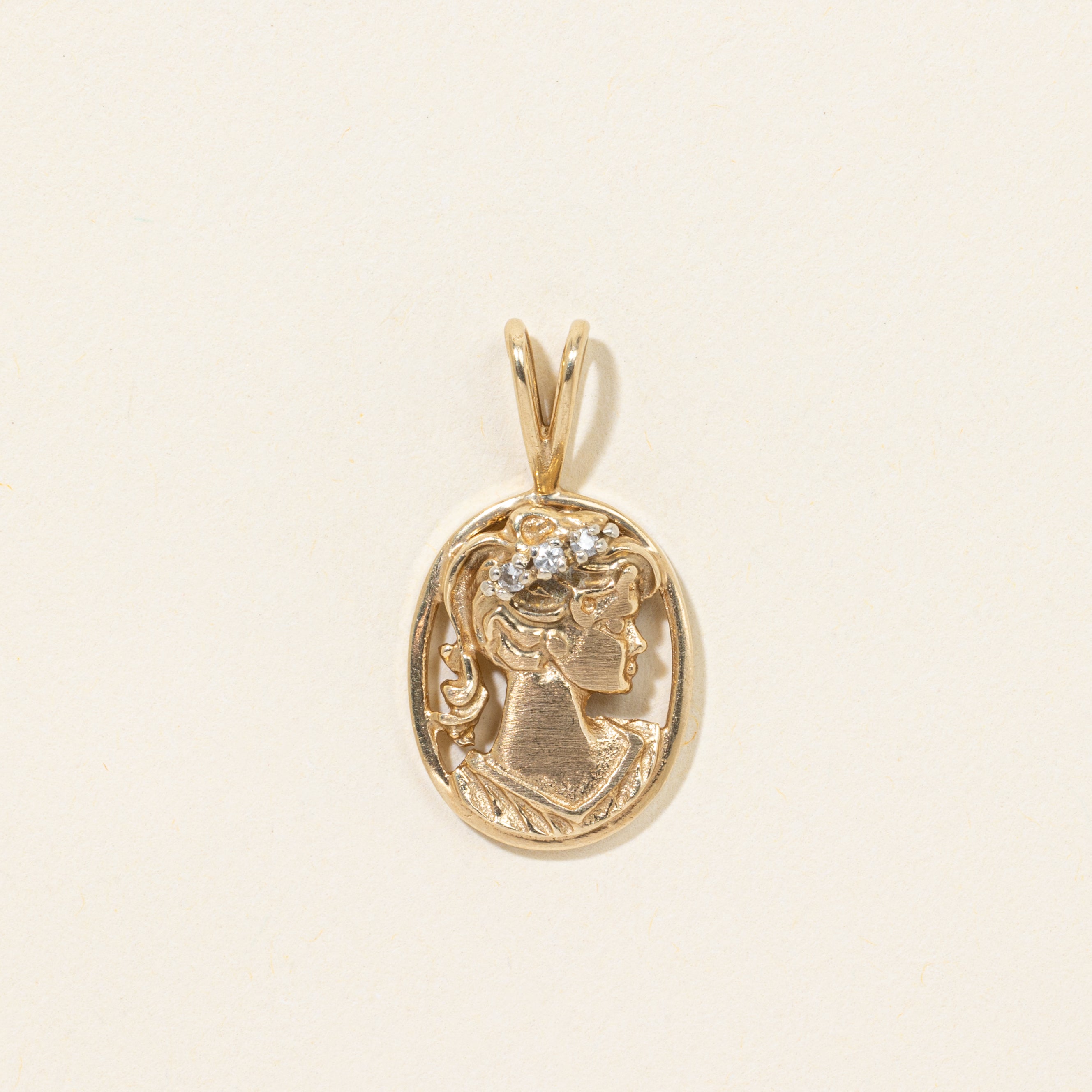 10k Diamond Woman Portrait Pendant