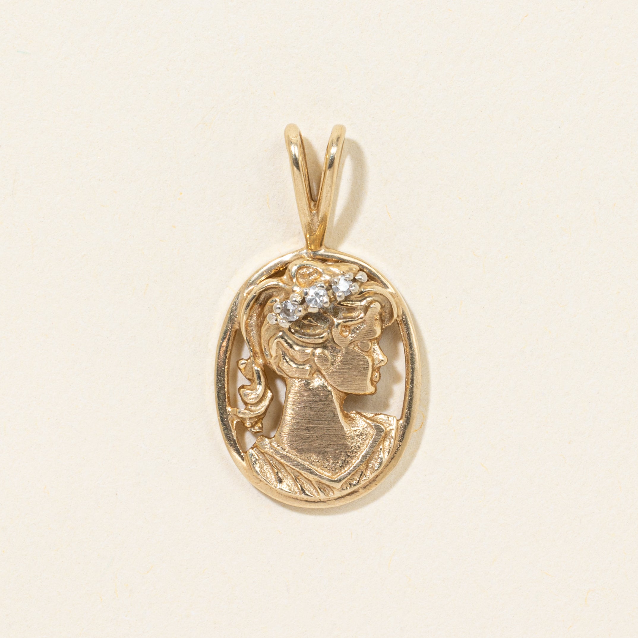 10k Diamond Woman Portrait Pendant