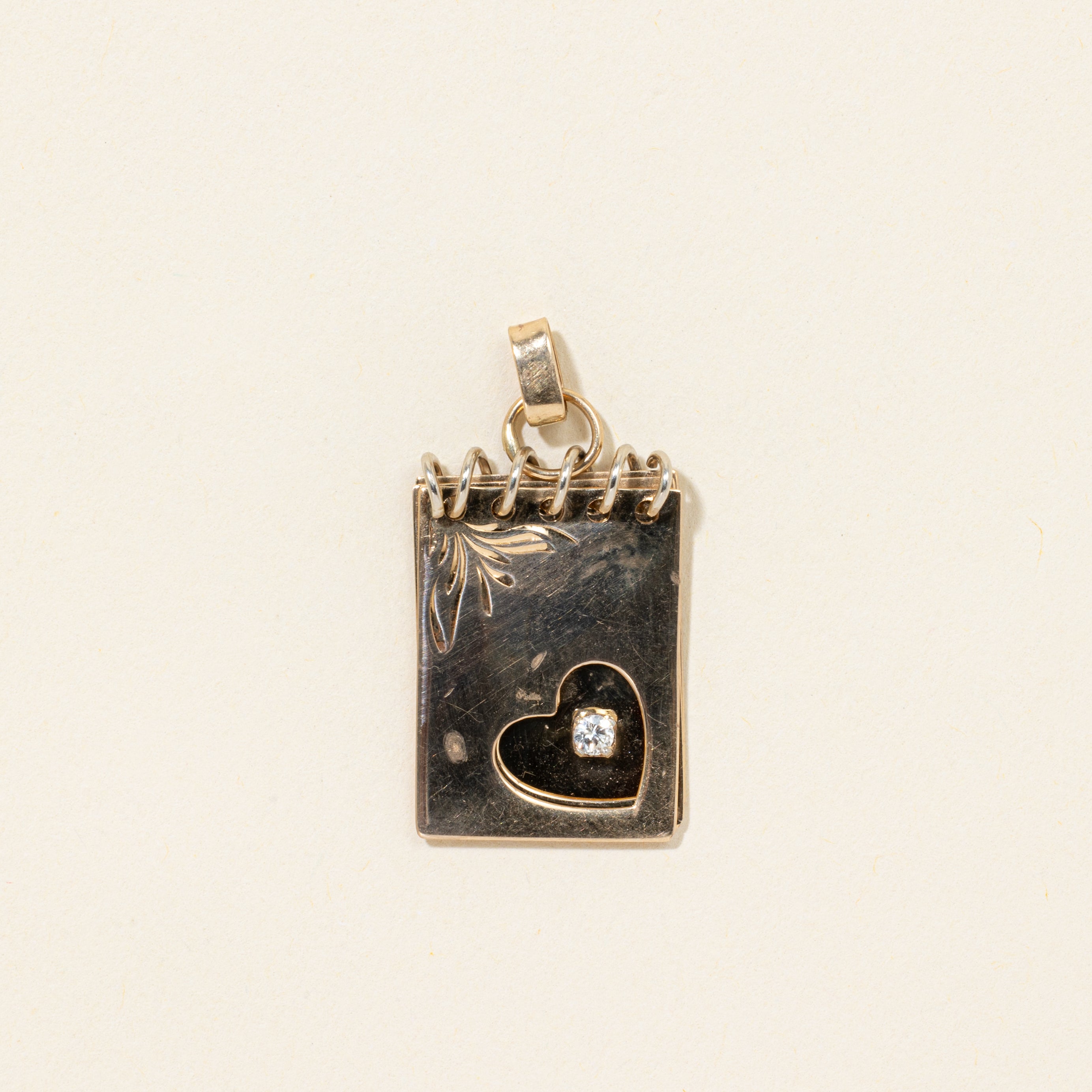 14k Diamond Heart Notepad Charm