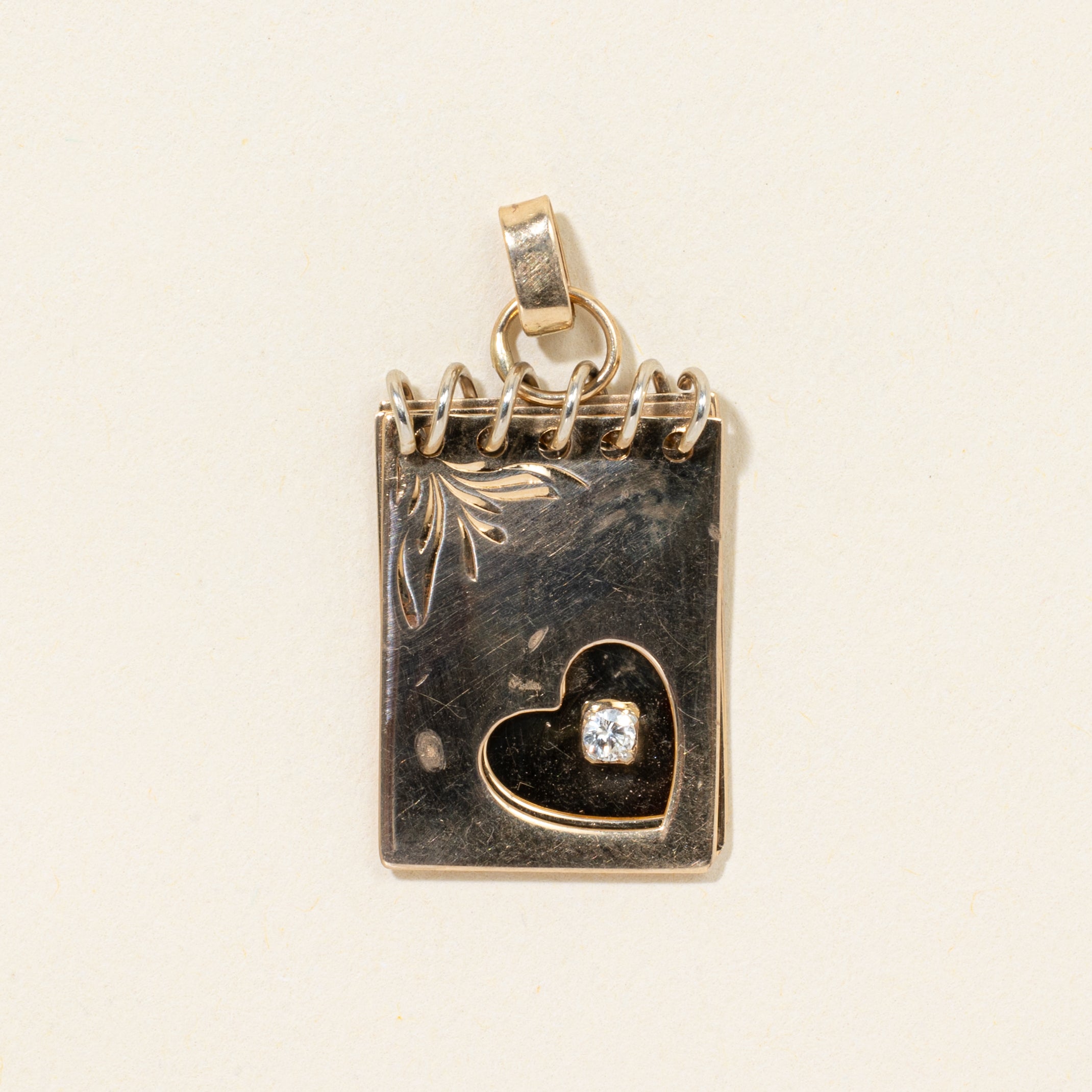 14k Diamond Heart Notepad Charm