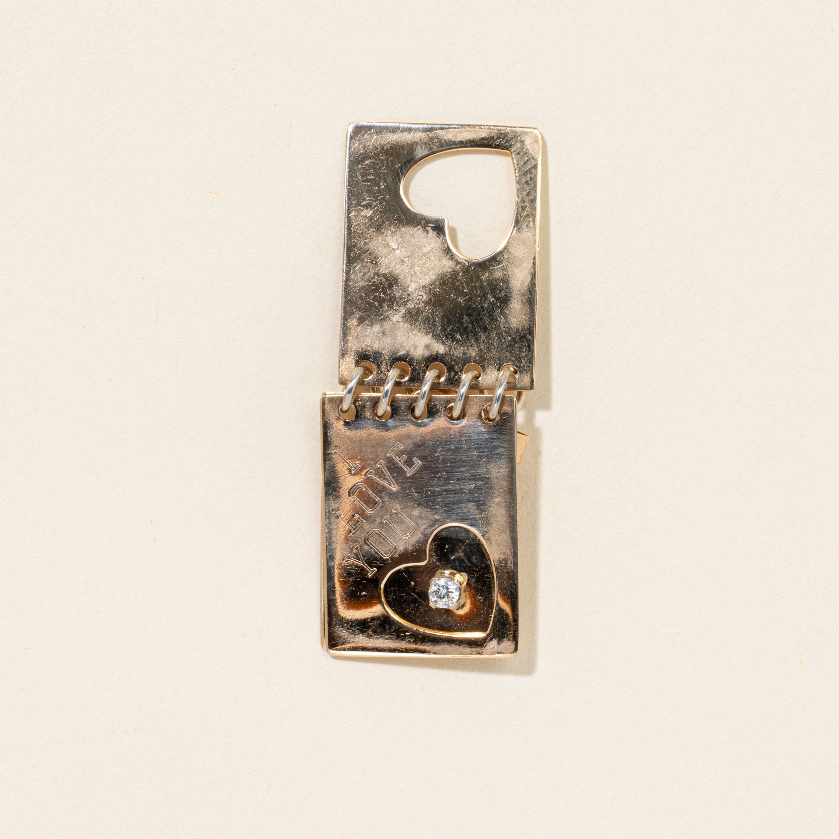 14k Diamond Heart Notepad Charm