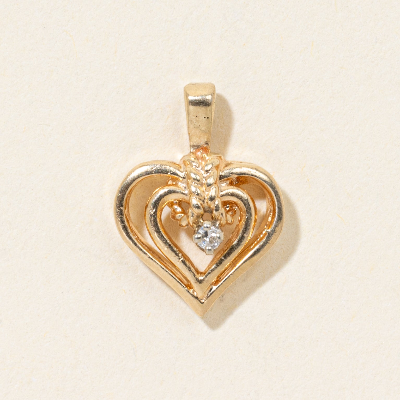 14k Diamond Open Heart Pendant