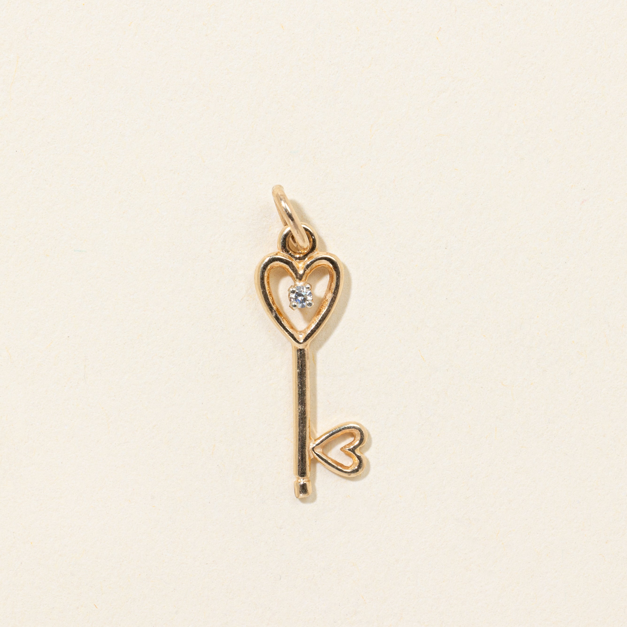 14k Diamond Heart Key Charm