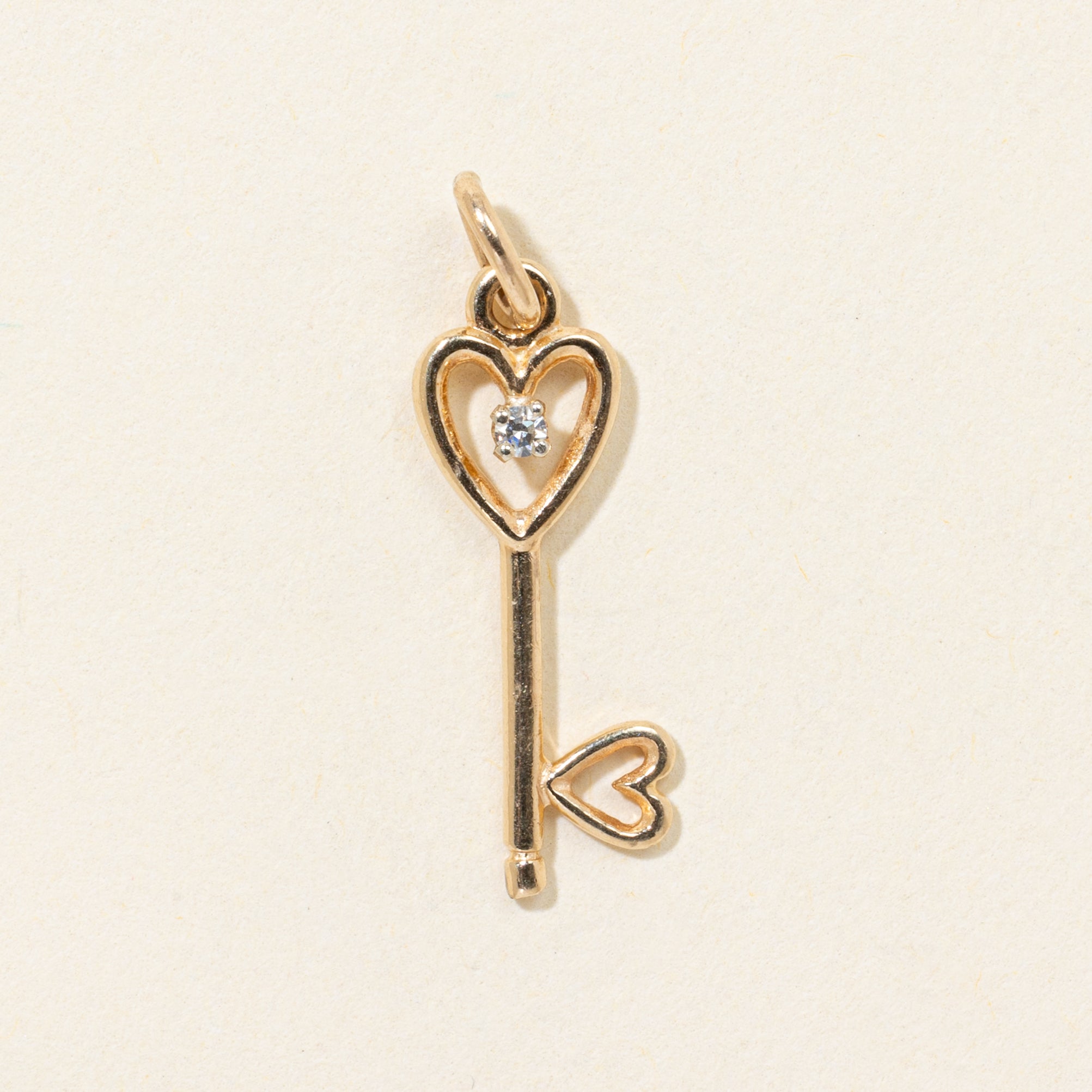 14k Diamond Heart Key Charm