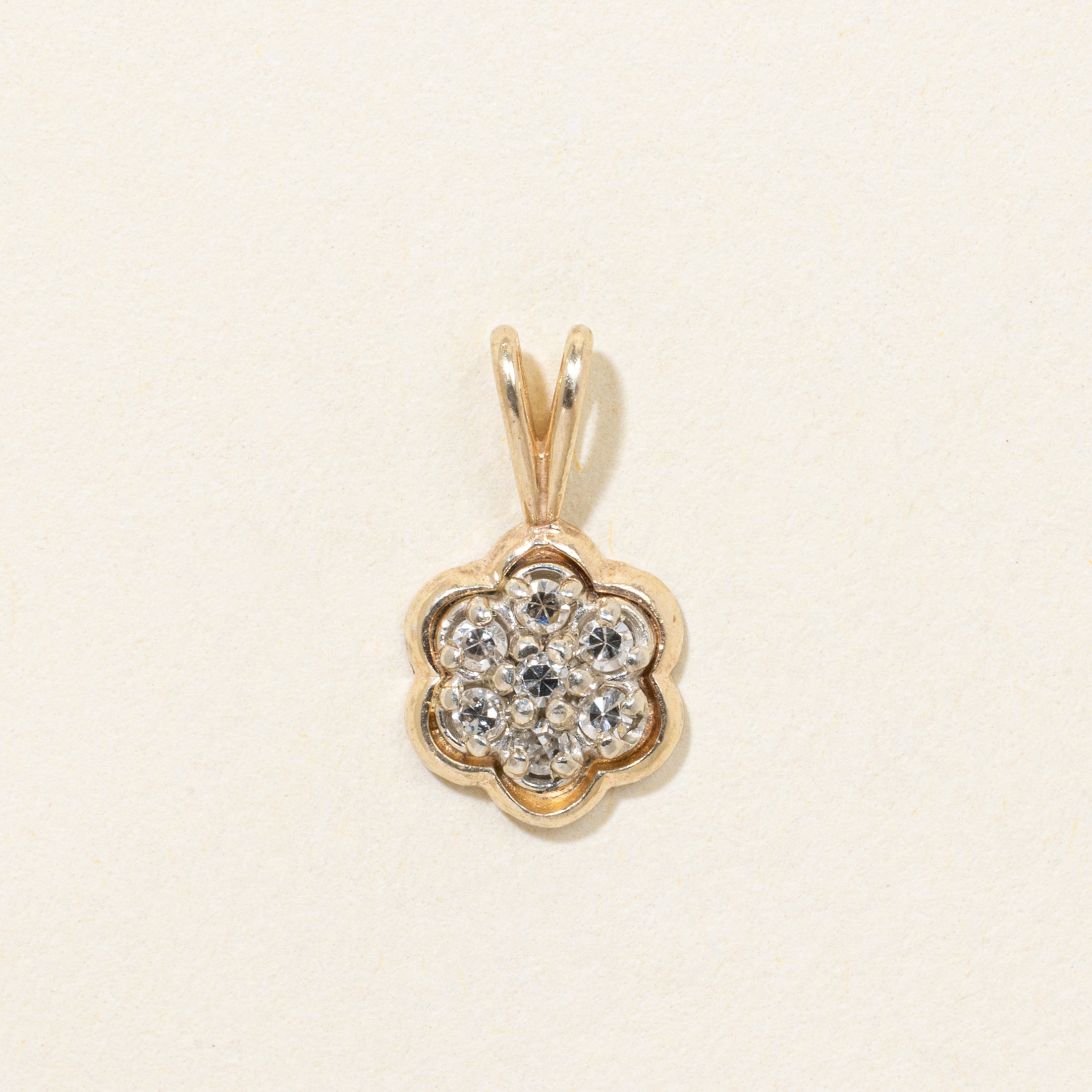14k Diamond Cluster Flower Pendant