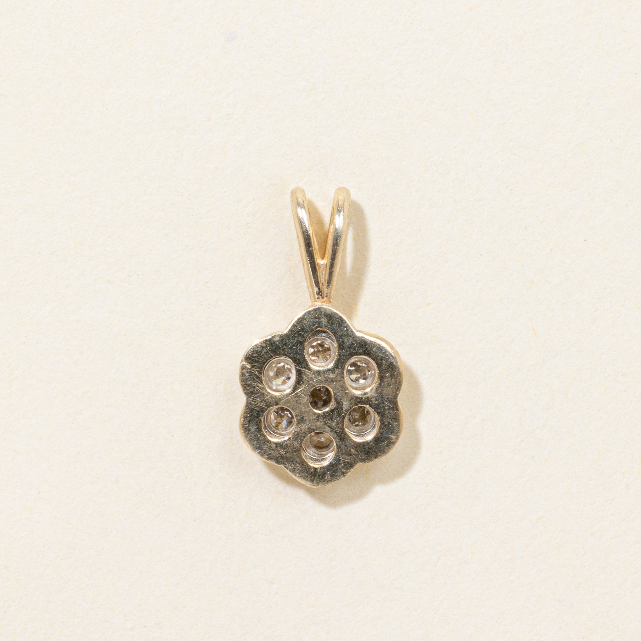 14k Diamond Cluster Flower Pendant