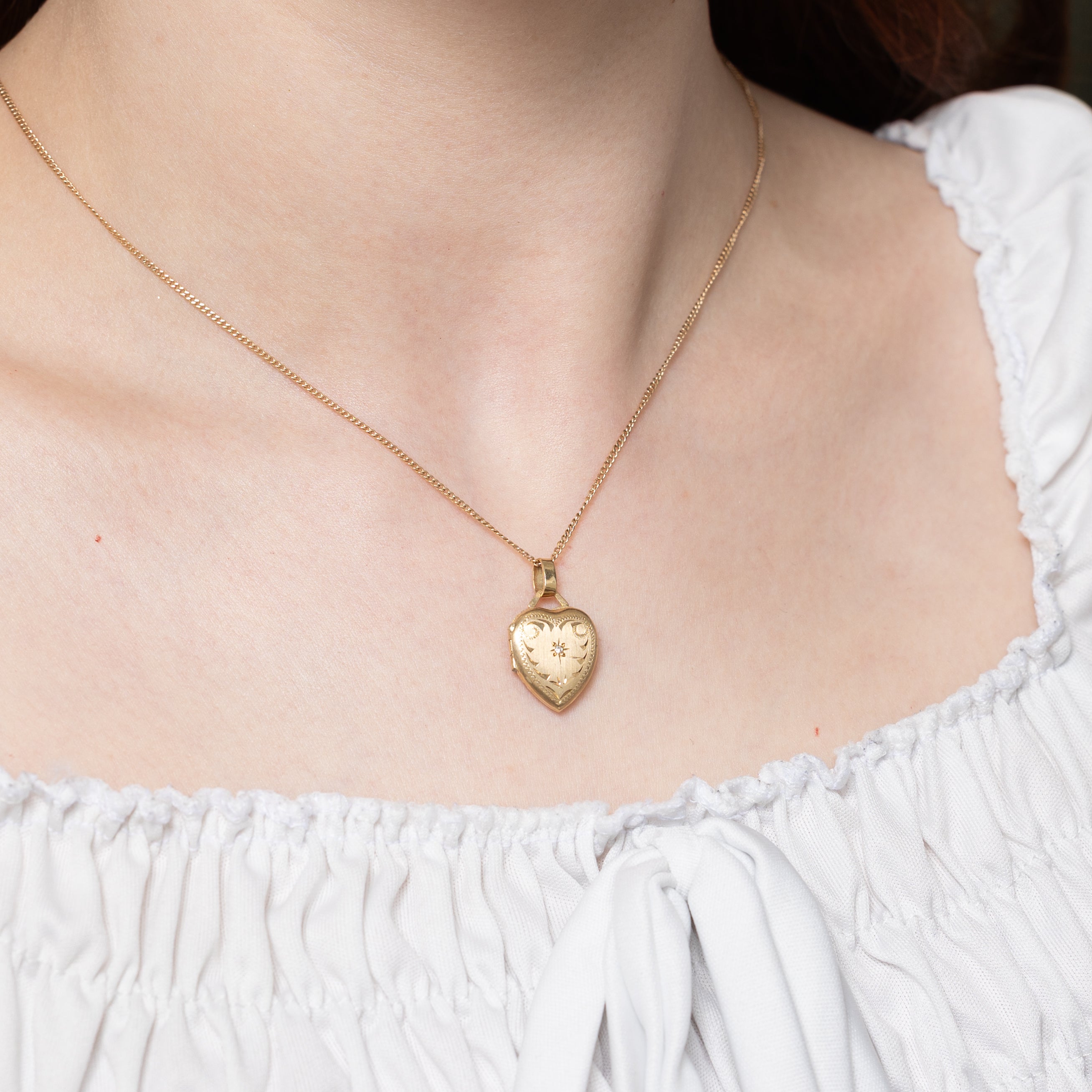 10k Diamond Engraved Heart Locket