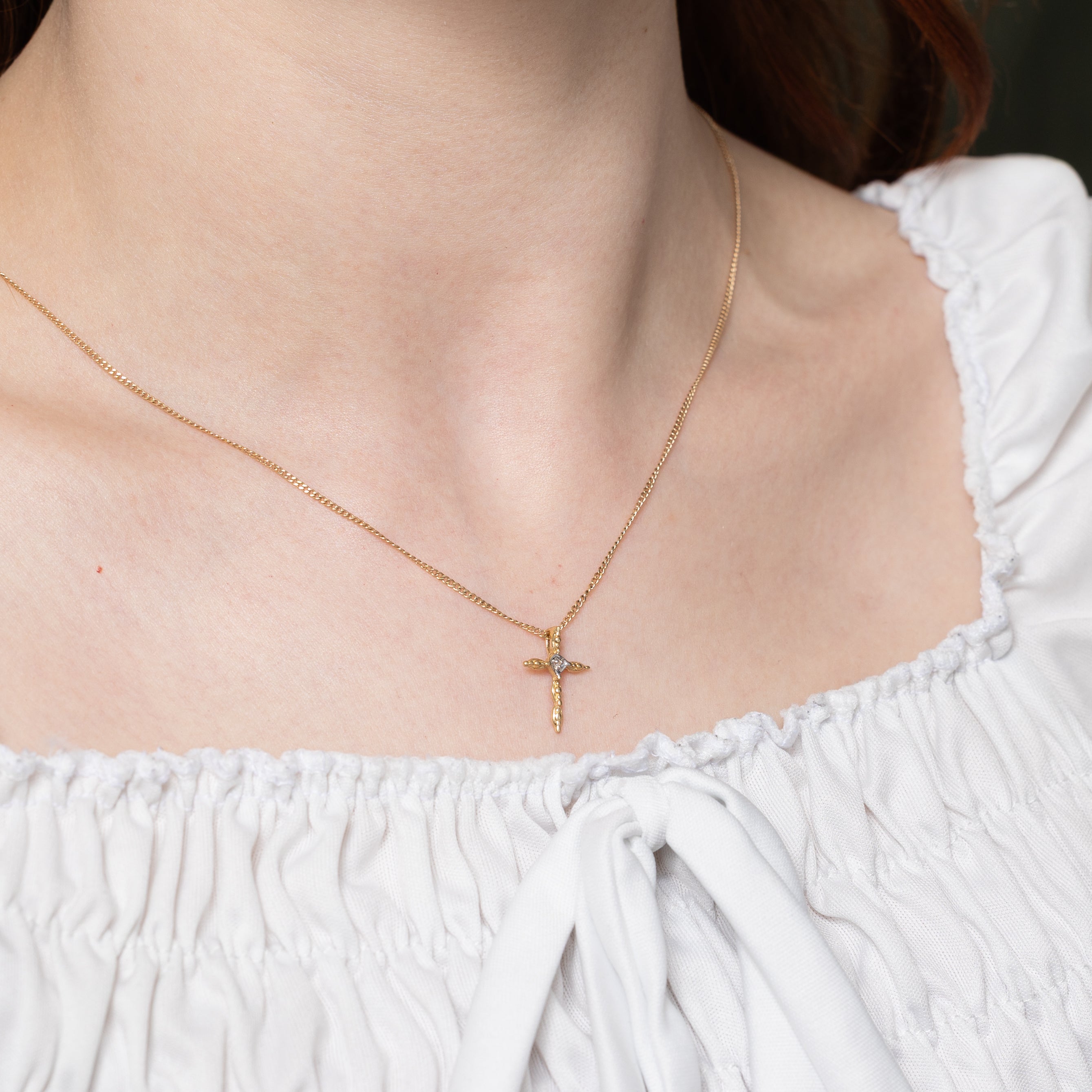 10k Diamond Textured Cross Pendant