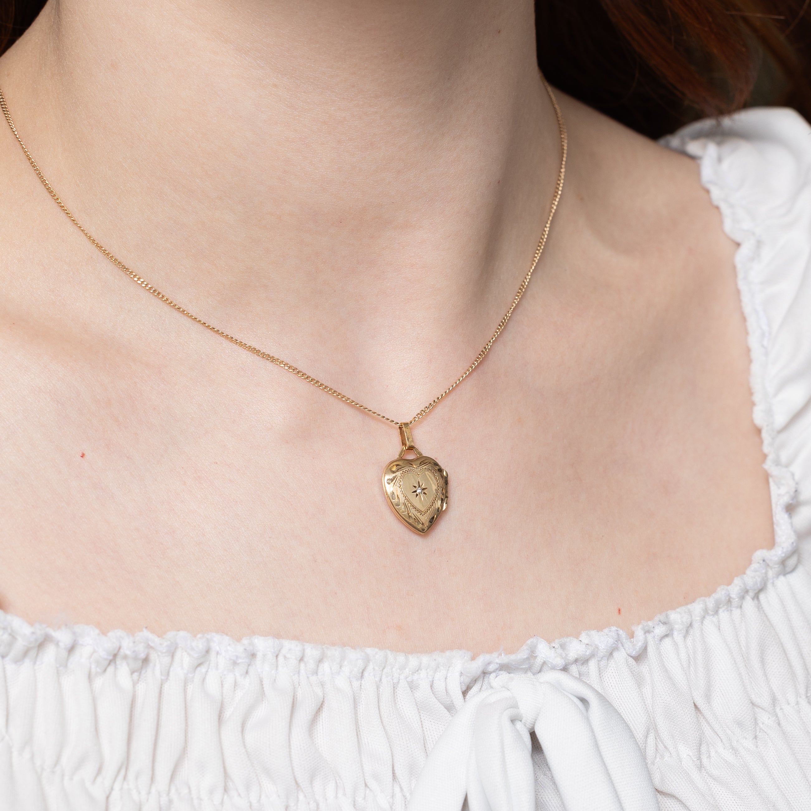 10k Diamond Engraved Heart Locket