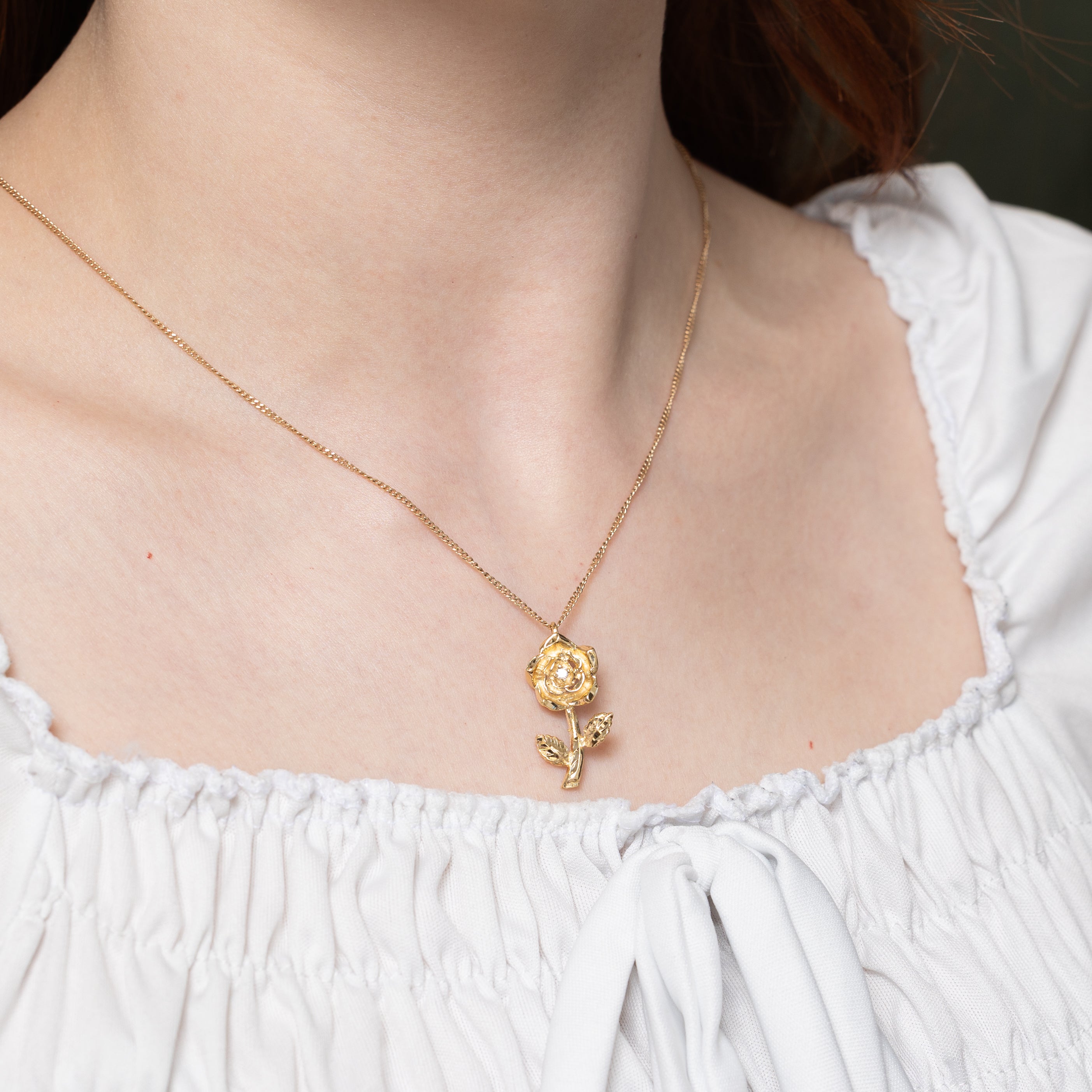 14k Diamond Rose Pendant