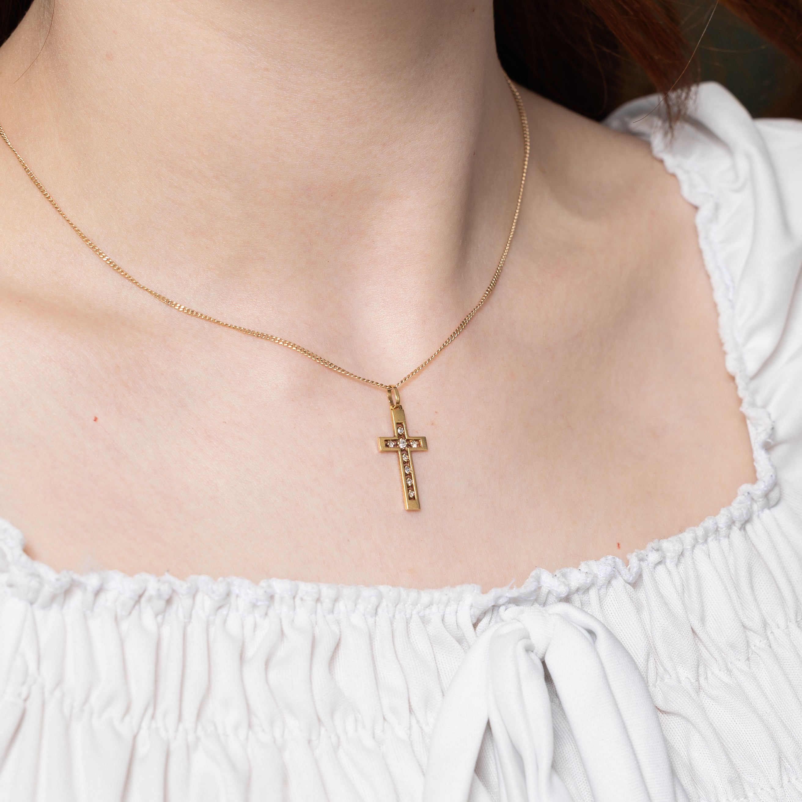 14k Channel Set Diamond Cross Charm