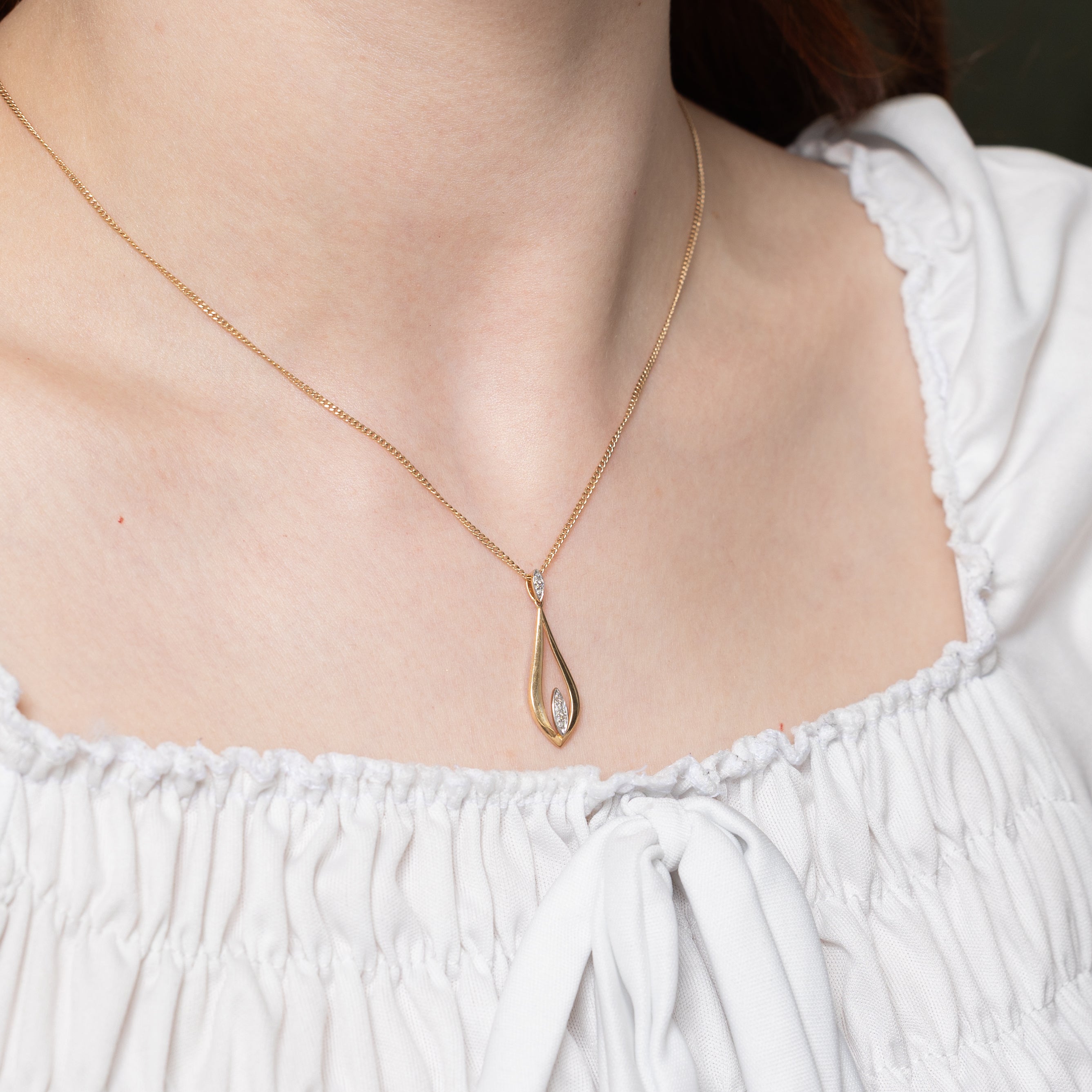 9k Diamond Open Pear Shaped Pendant