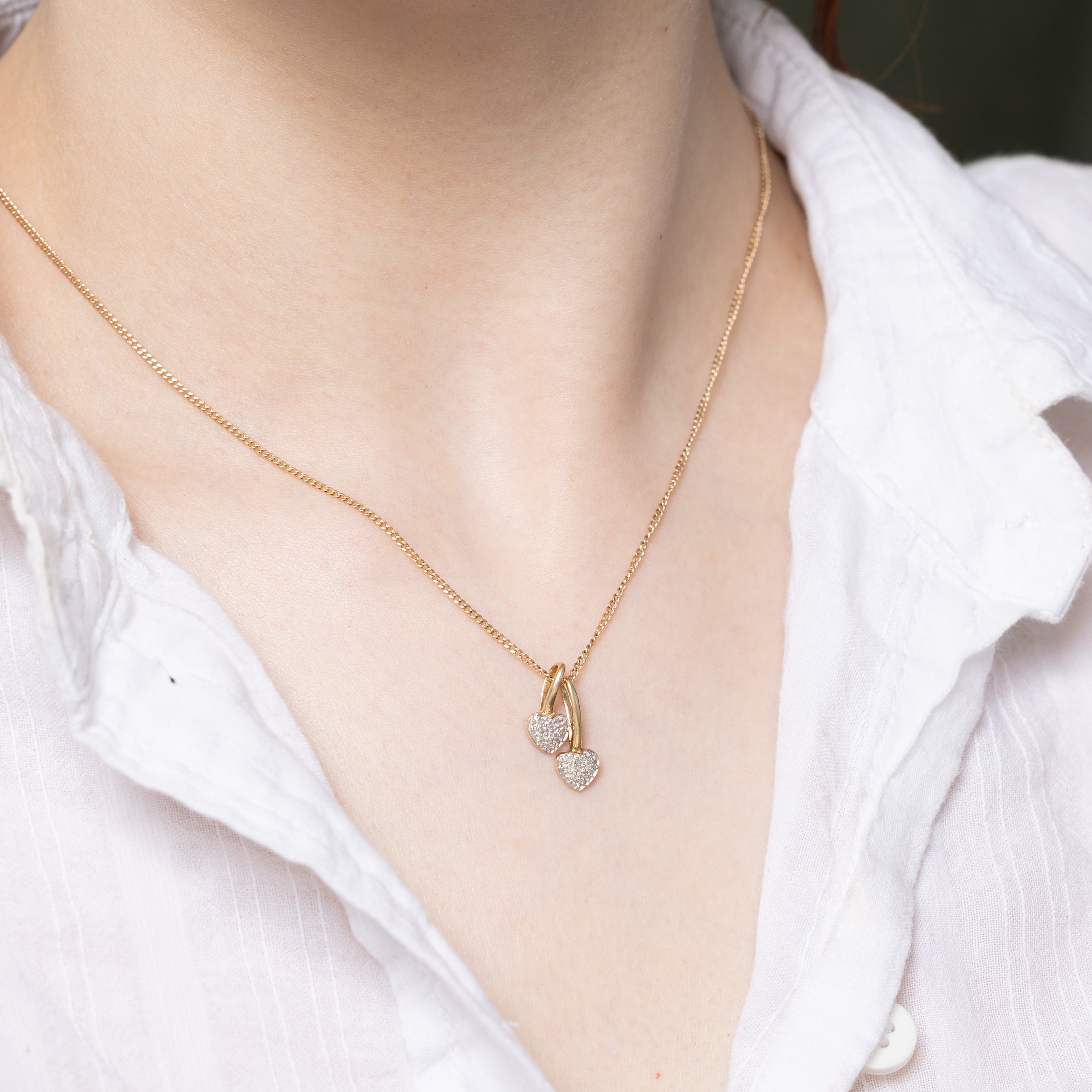 10k Diamond Double Heart Pendant