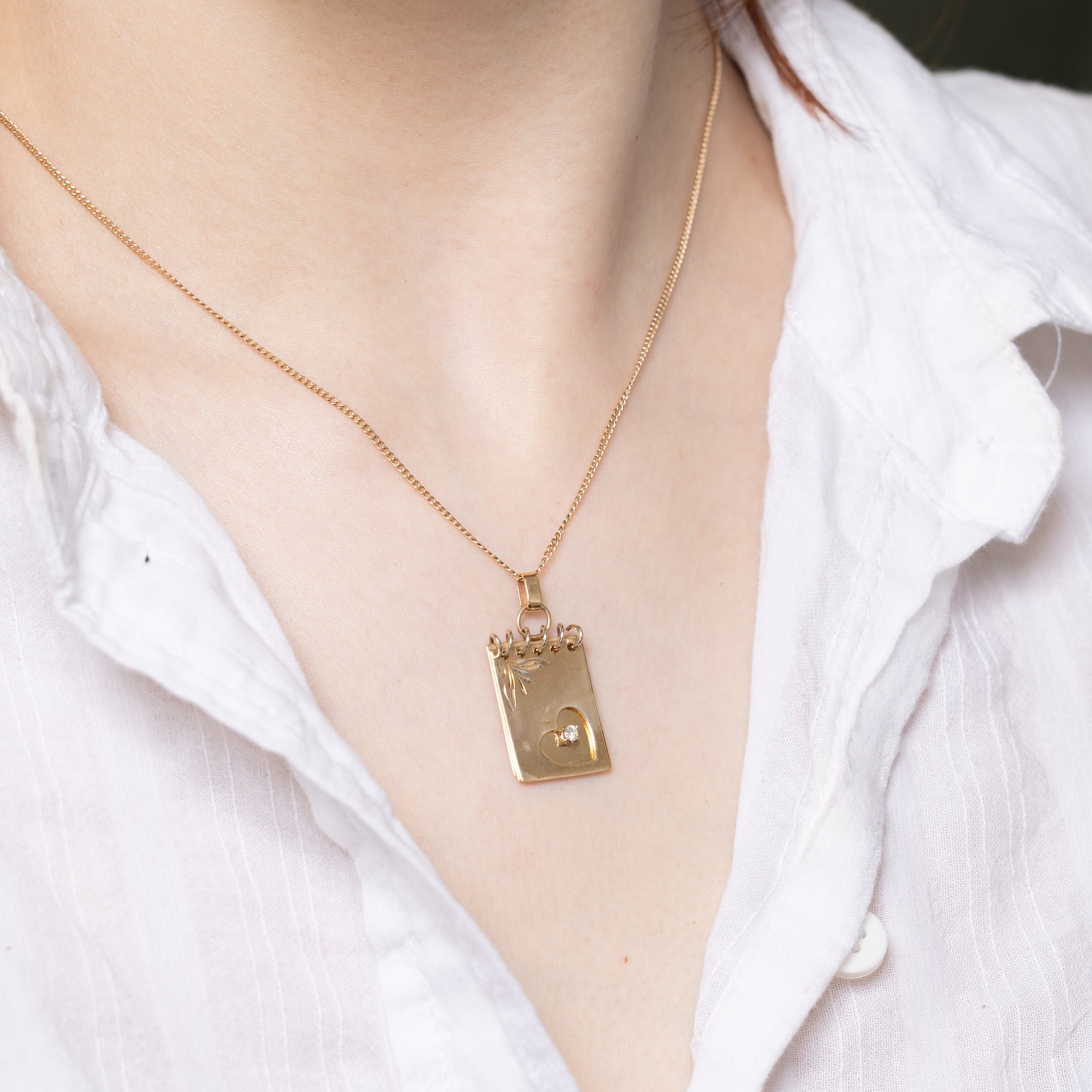 14k Diamond Heart Notepad Charm