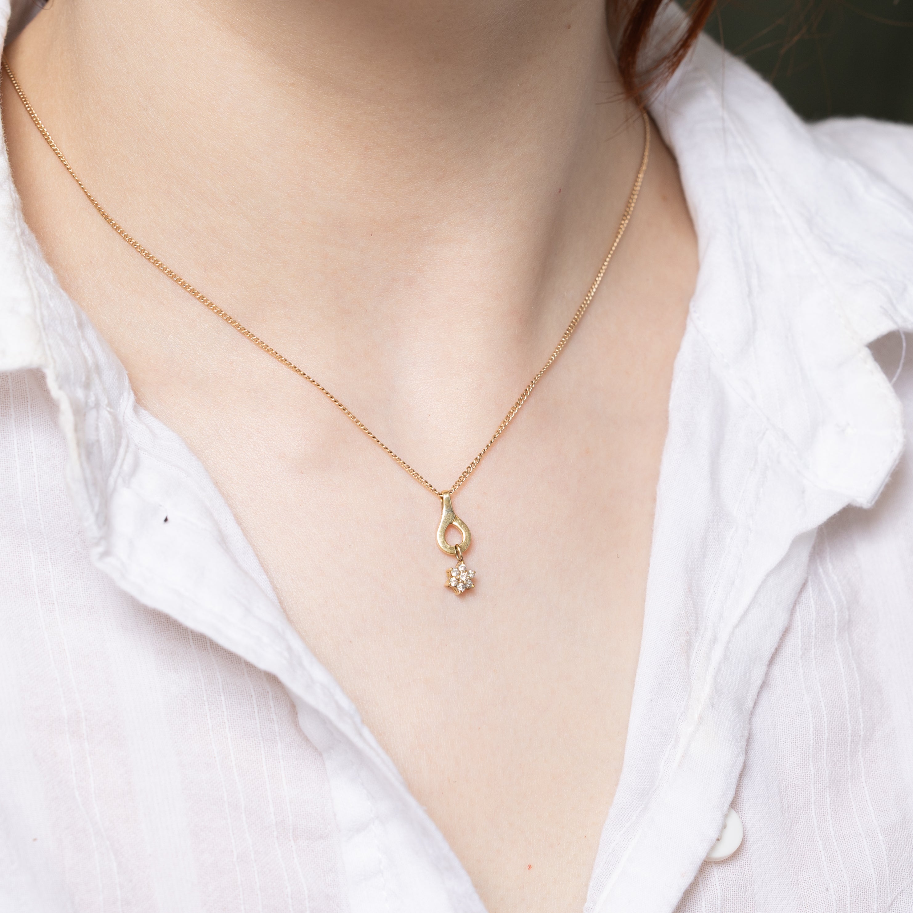 14k Diamond Petal Pear Drop Pendant