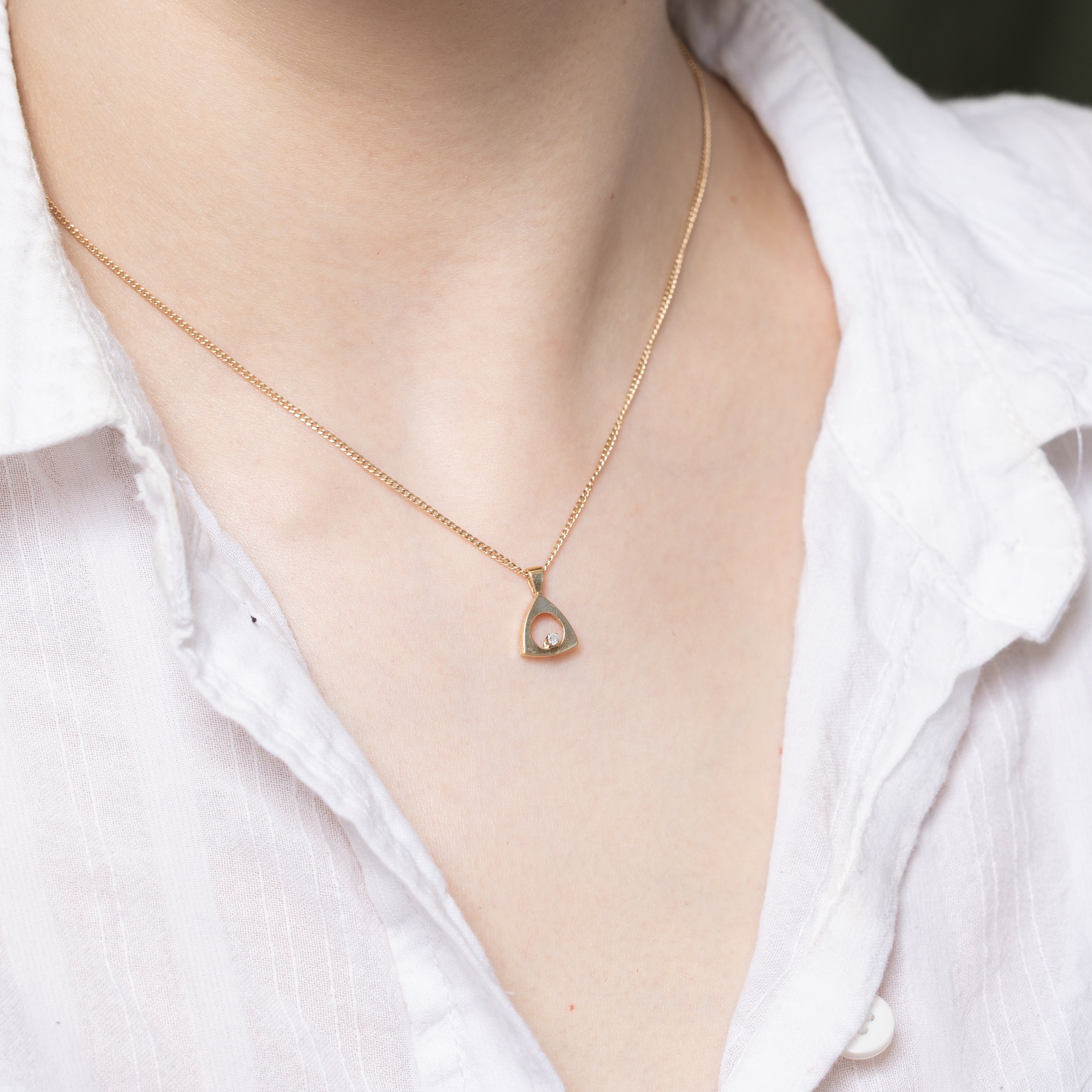14k Diamond Soft Triangle Pendant