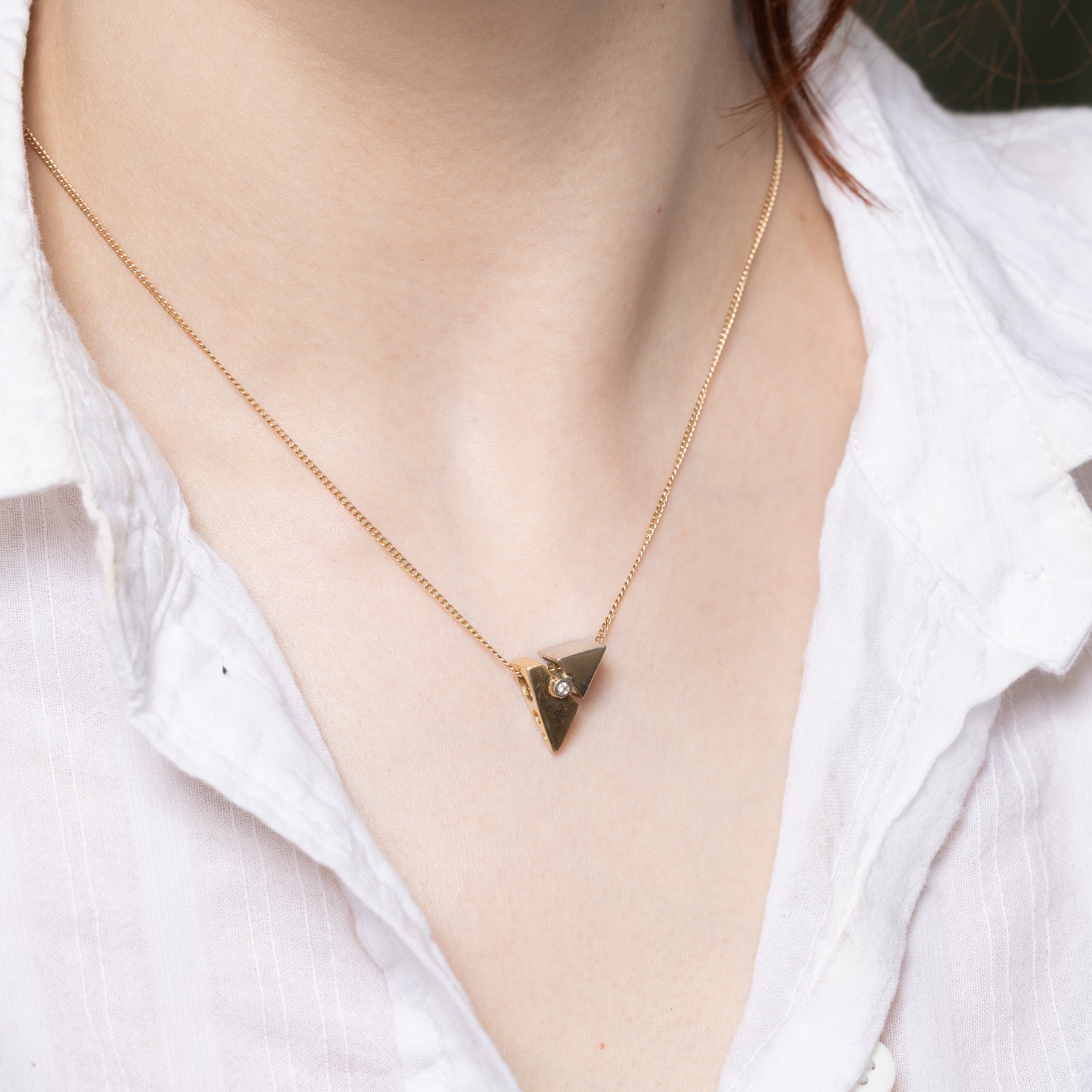 10k Two Gold Diamond Triangle Pendant