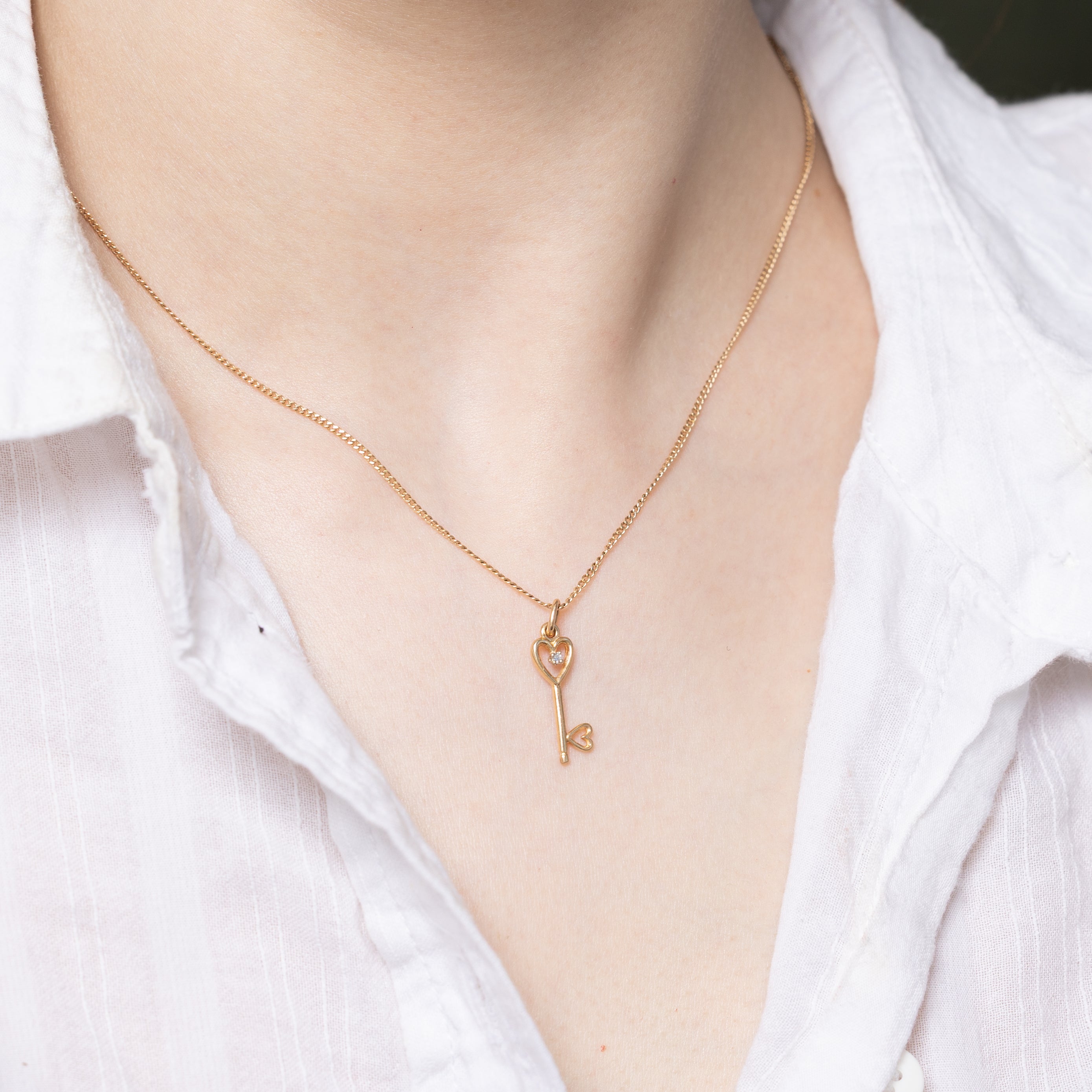 14k Diamond Heart Key Charm