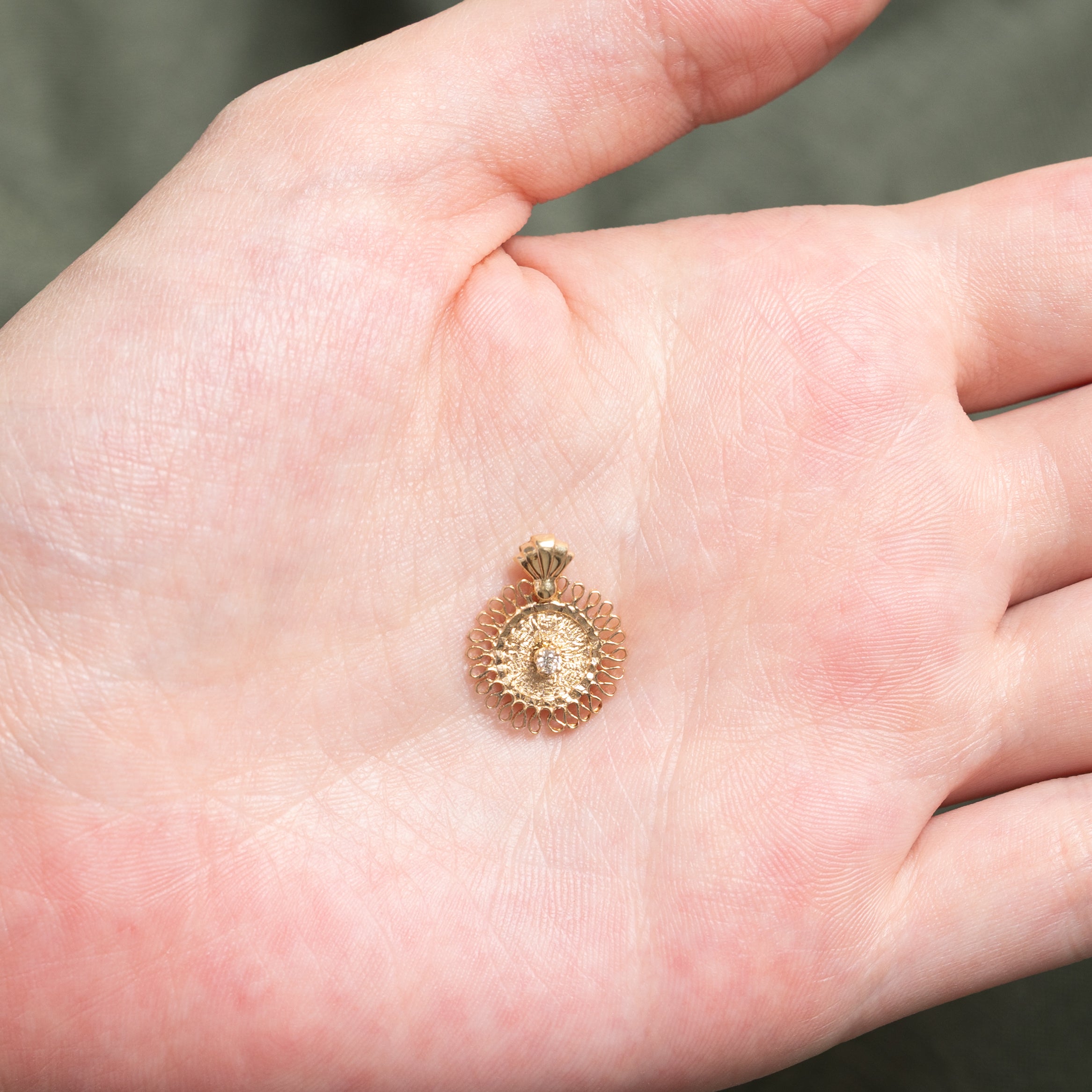 14k Diamond Textured Medallion Pendant