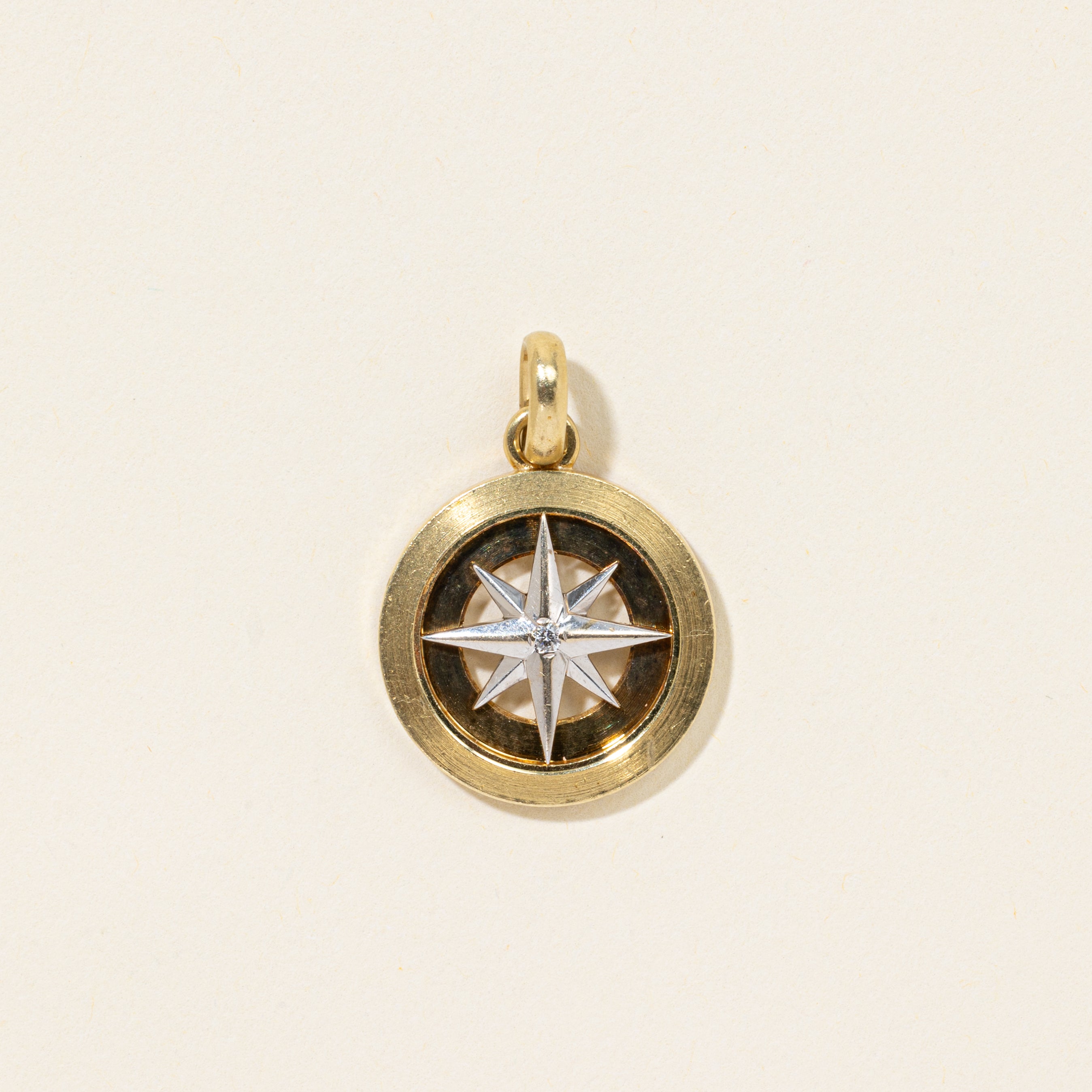18k Two Tone Gold Diamond Compass Charm