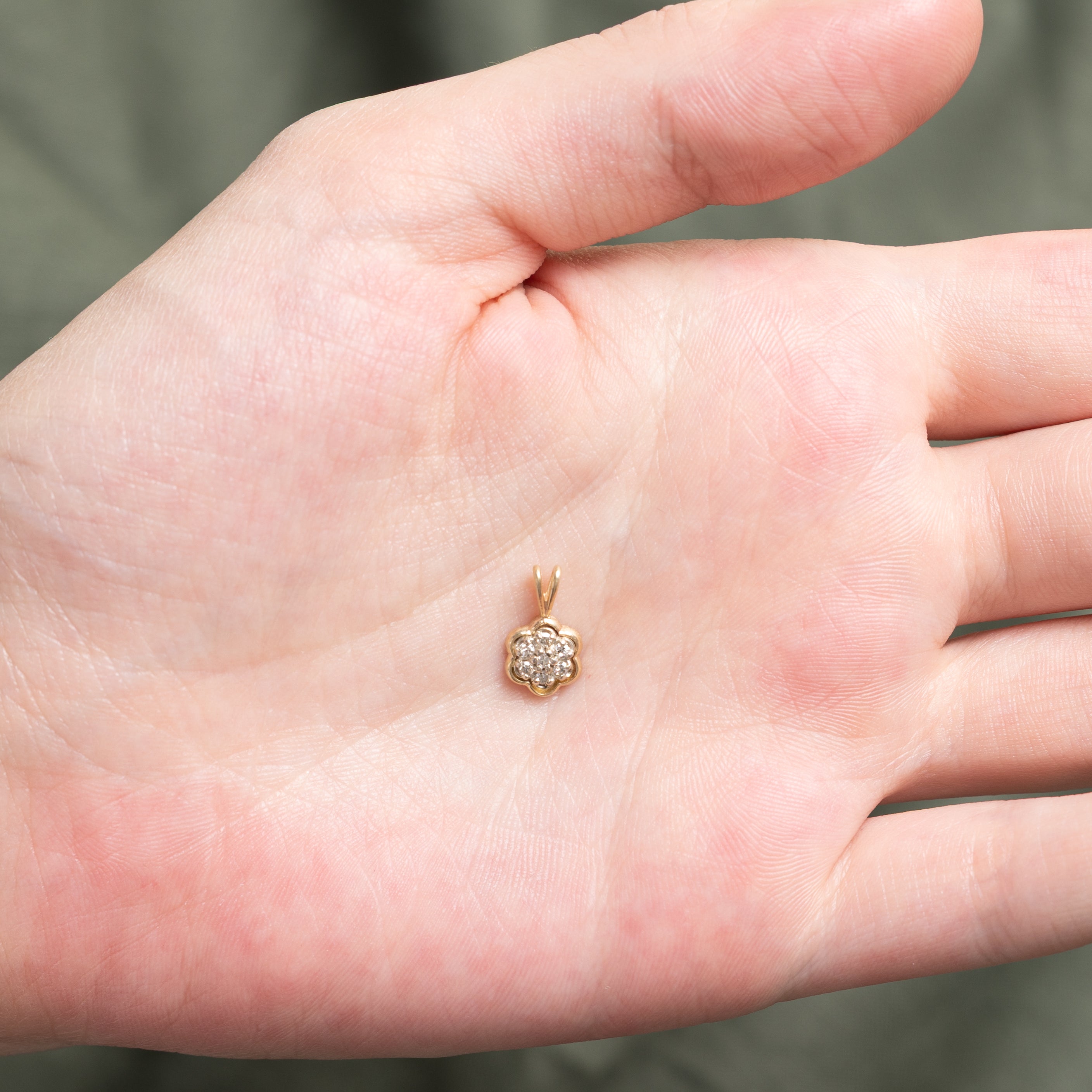 14k Diamond Cluster Flower Pendant