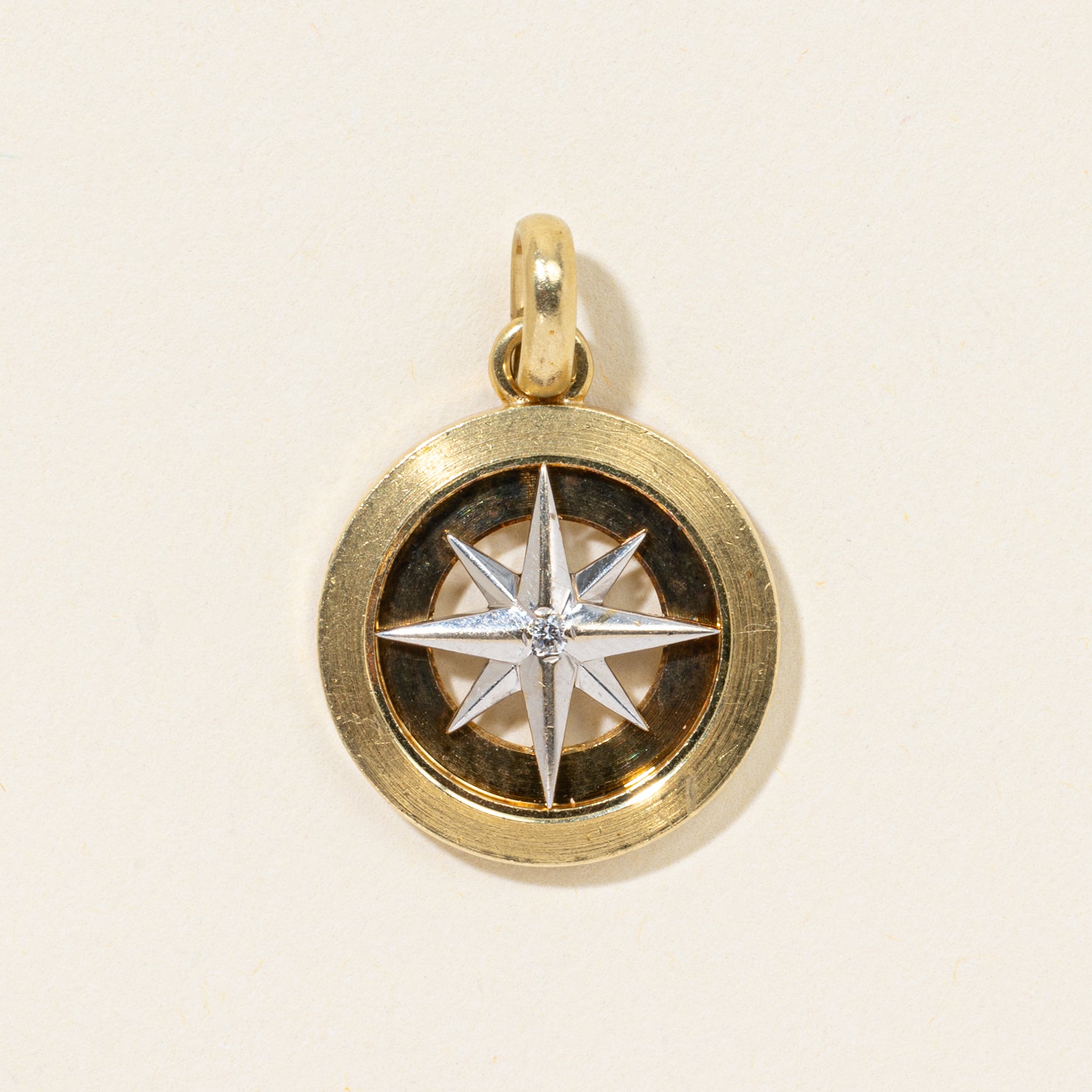 18k Two Tone Gold Diamond Compass Charm