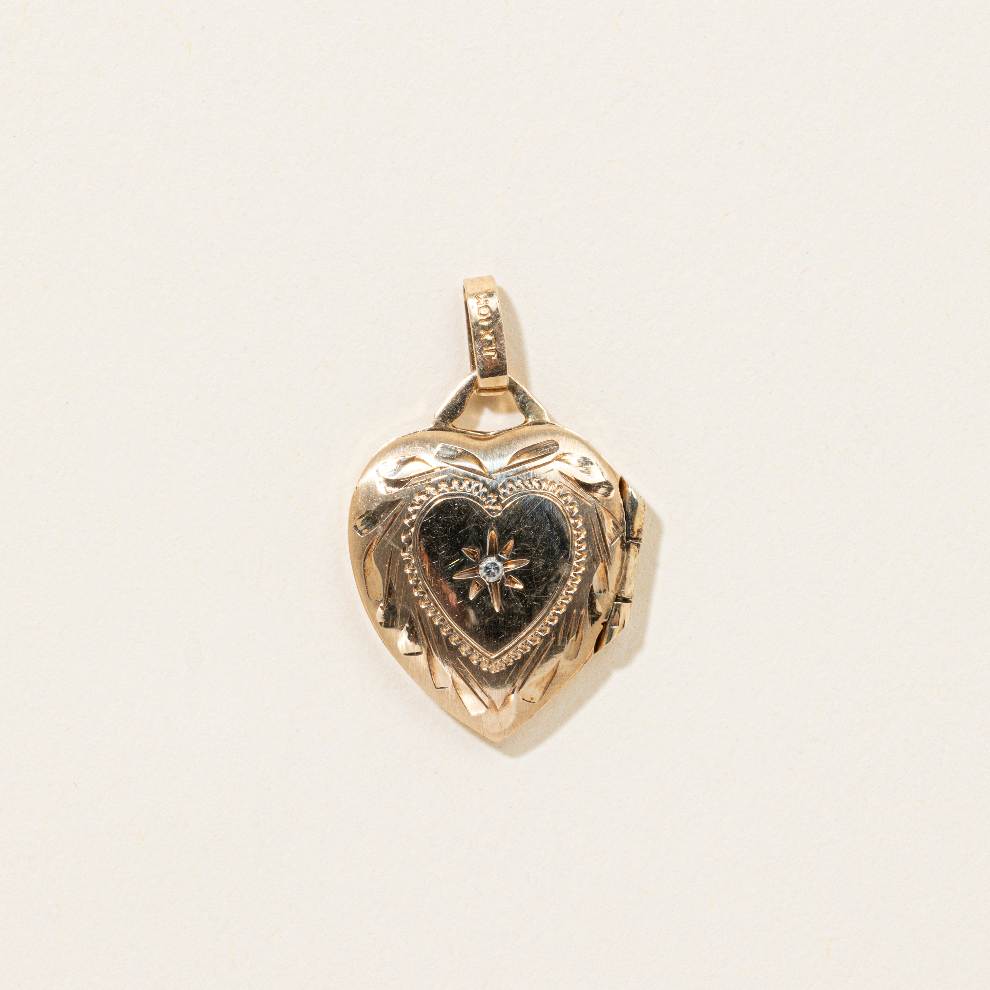 10k Diamond Engraved Heart Locket