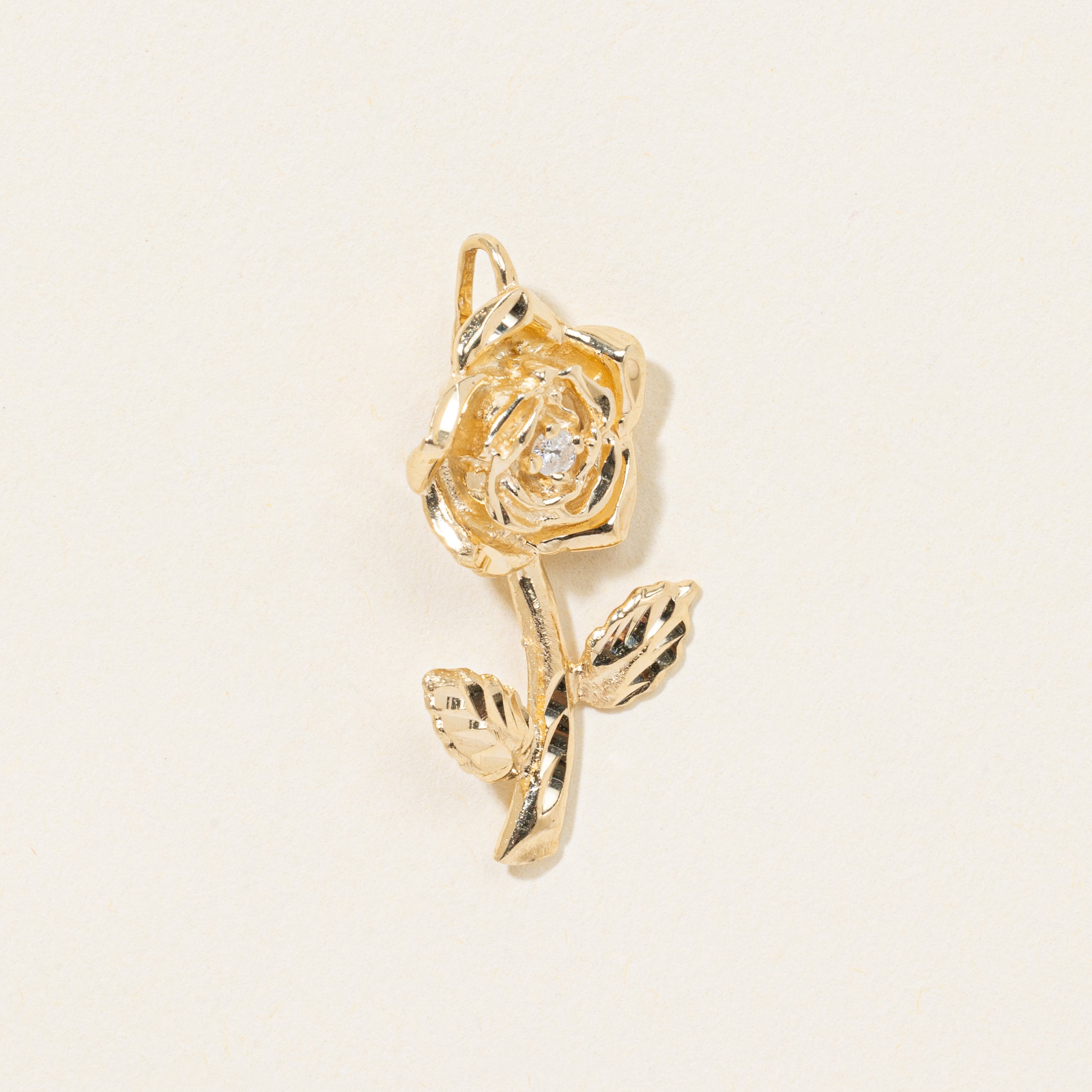 14k Diamond Rose Pendant