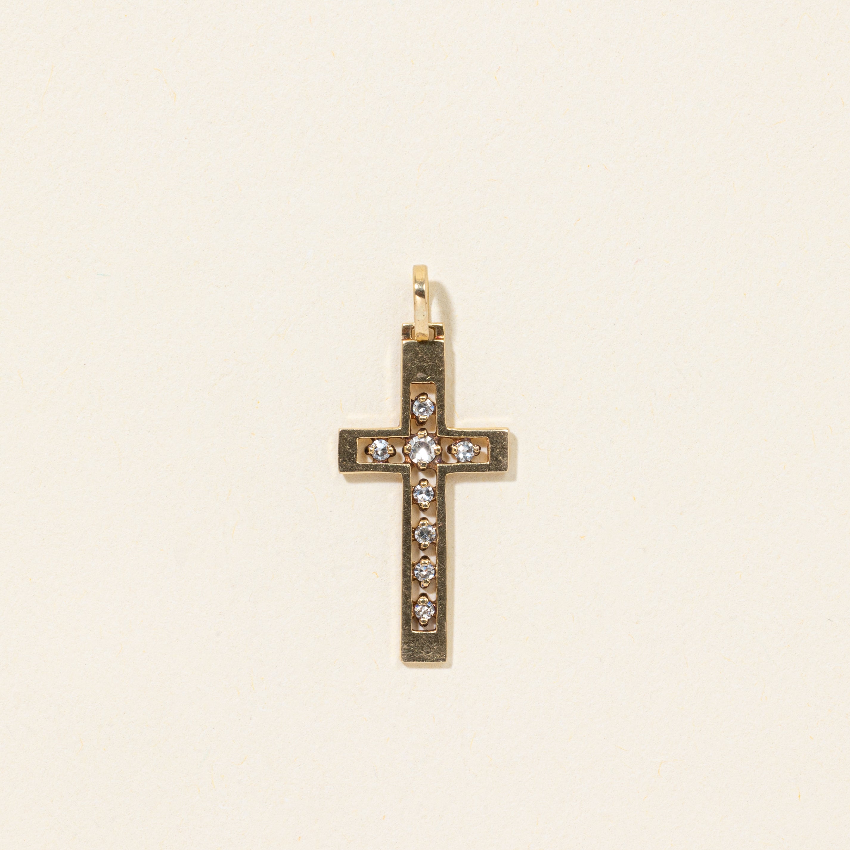 14k Channel Set Diamond Cross Charm