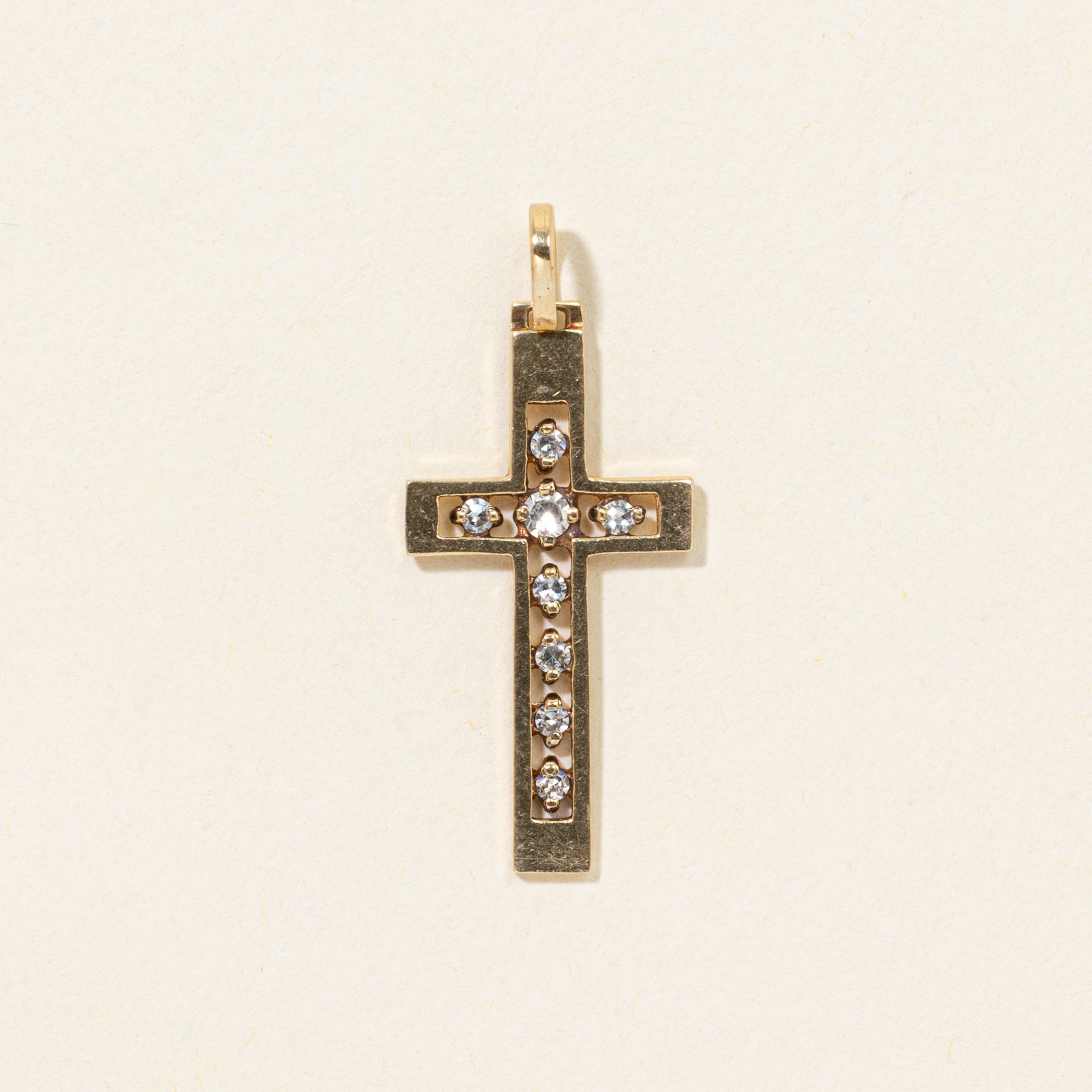 14k Channel Set Diamond Cross Charm