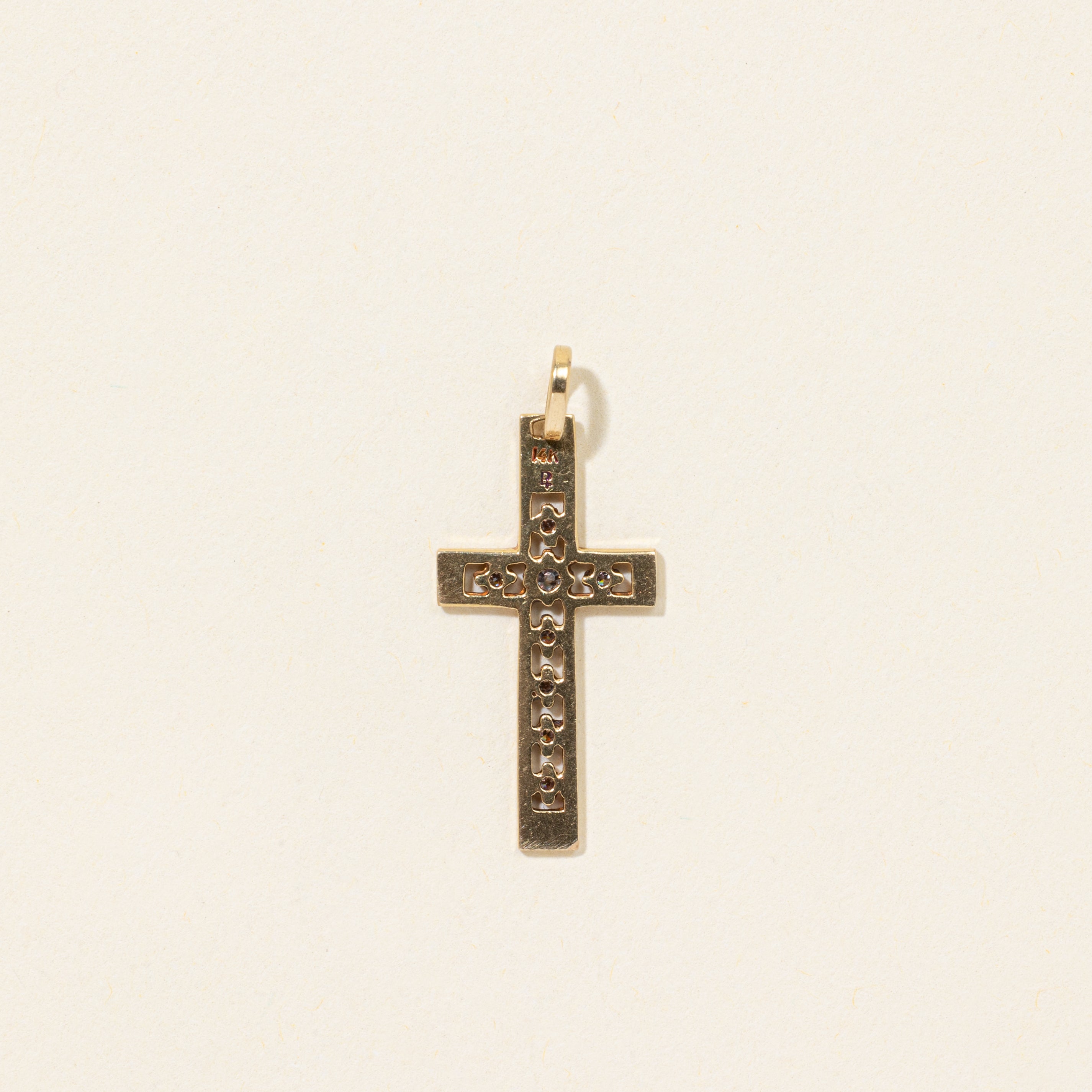 14k Channel Set Diamond Cross Charm