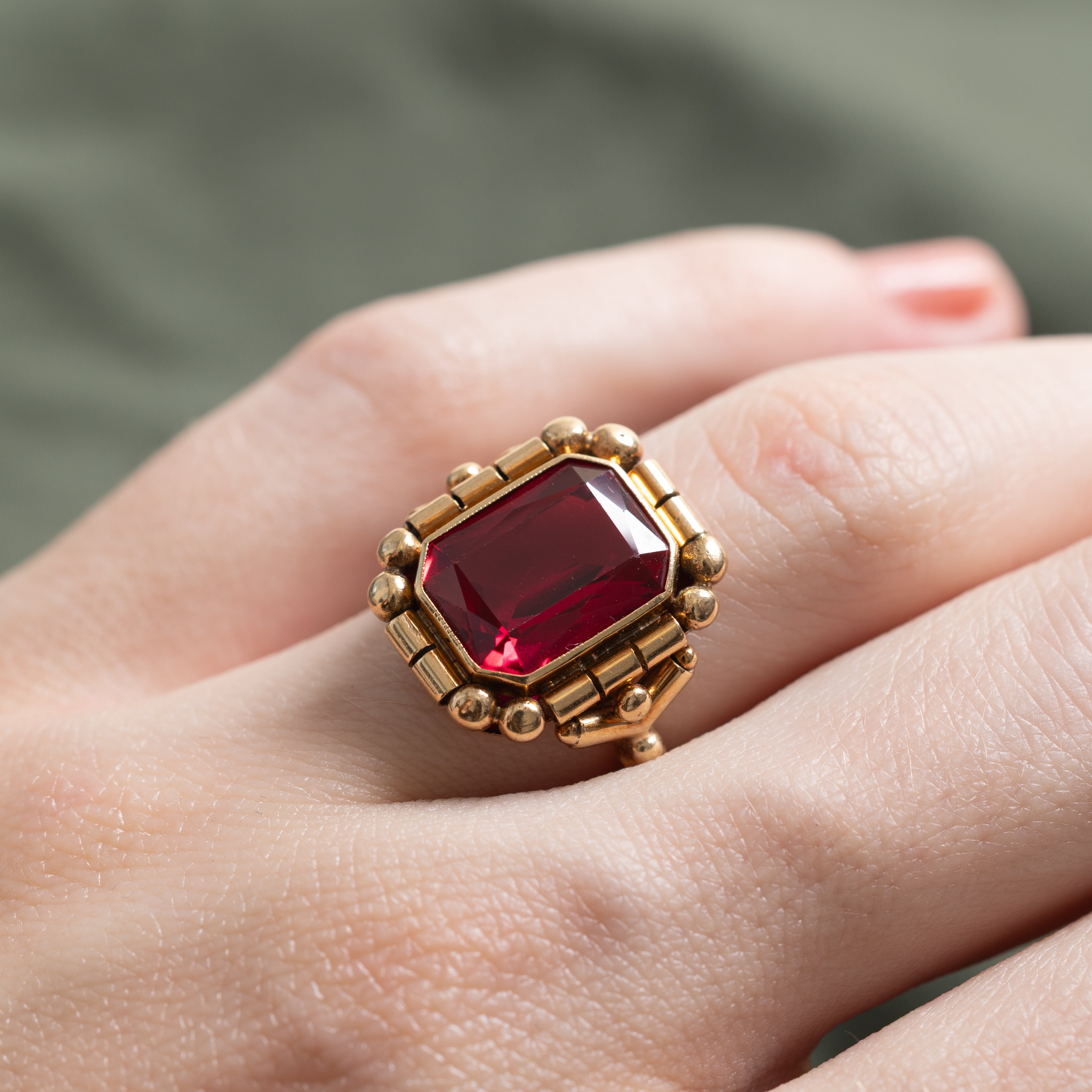 Bezel Set Radiant Cut Synthetic Ruby Ring | 5.06ct | SZ 5.5