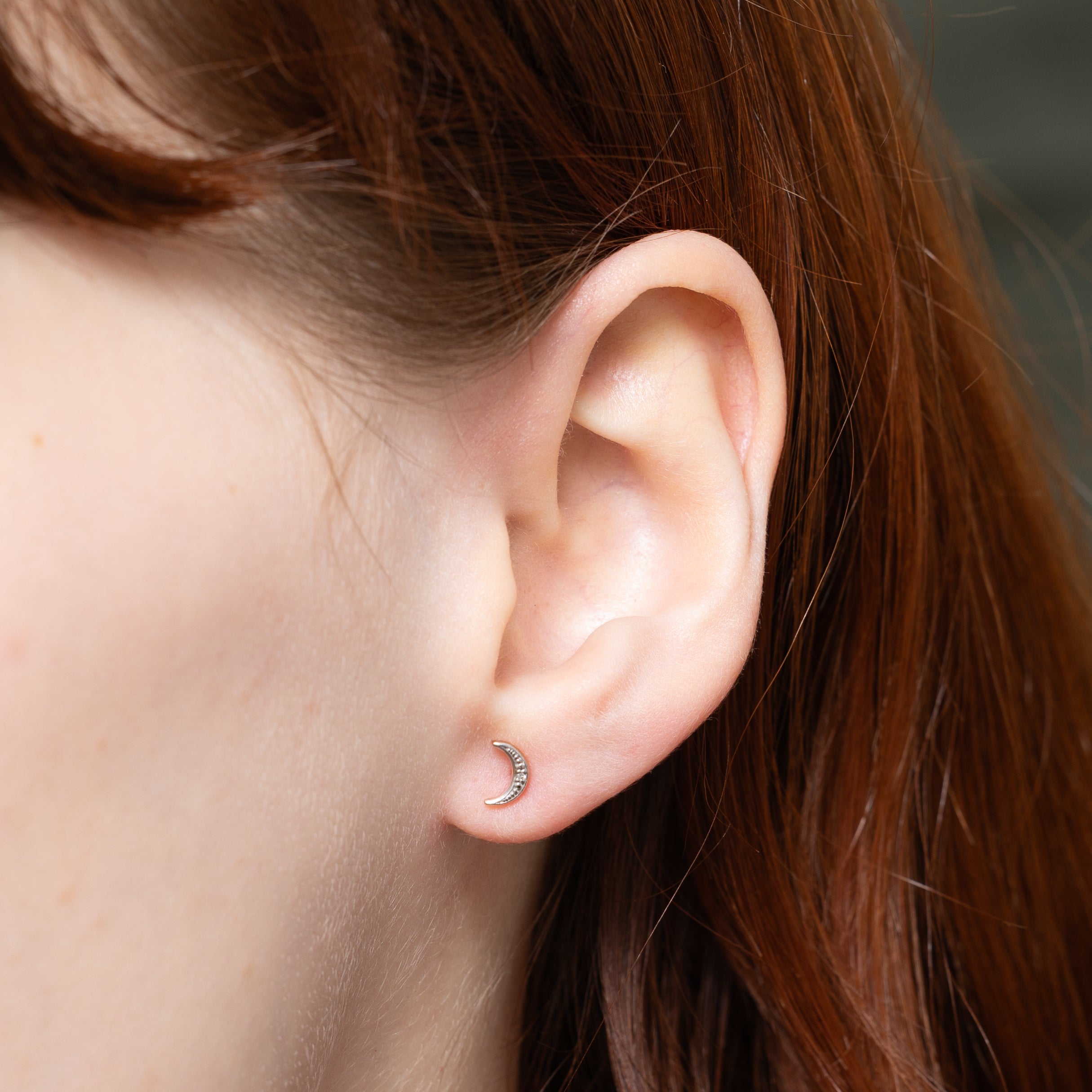 10k Diamond Crescent Moon Stud Earrings