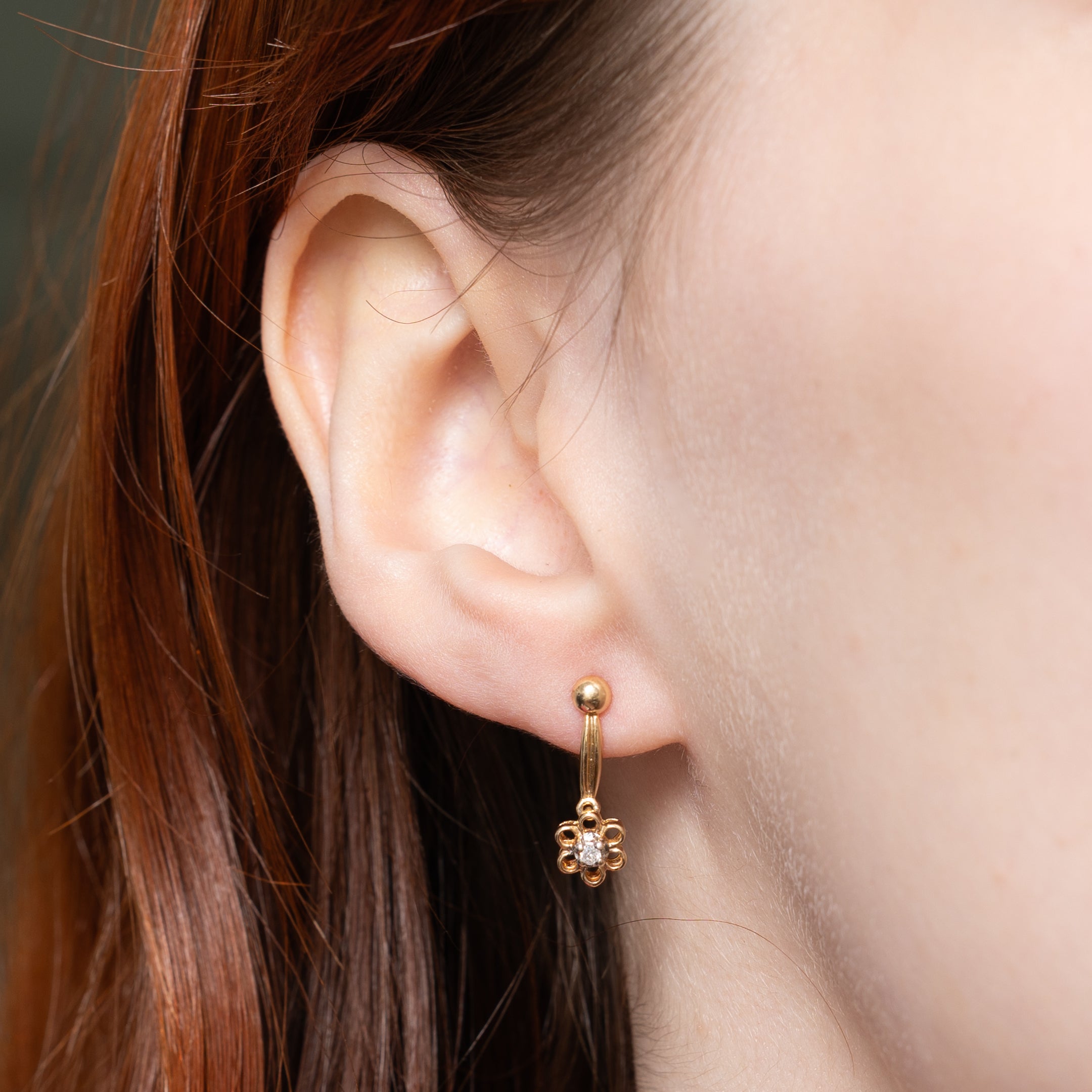 10k Diamond Flower Drop Earrings