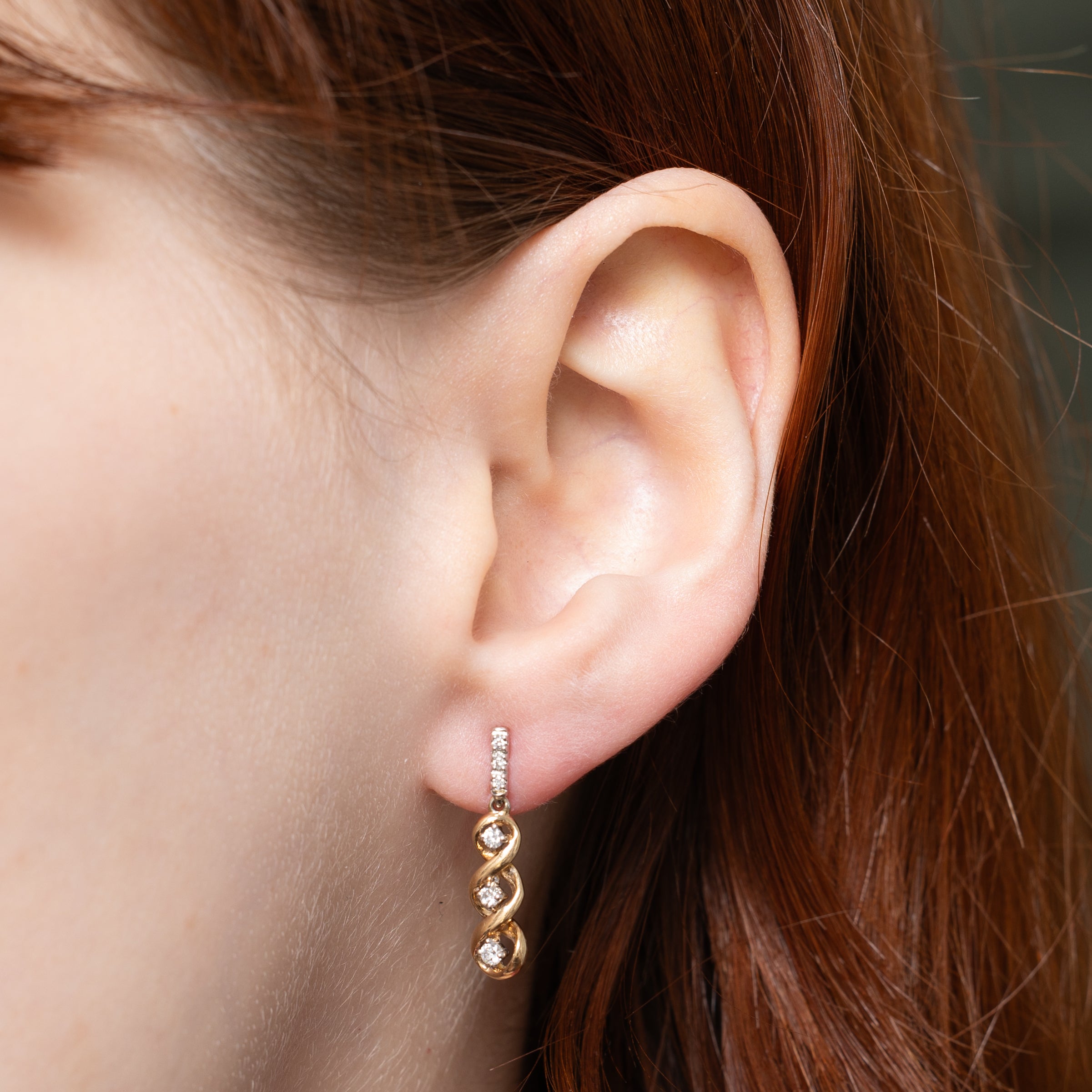 10k Diamond Cross Over Drop Earrings