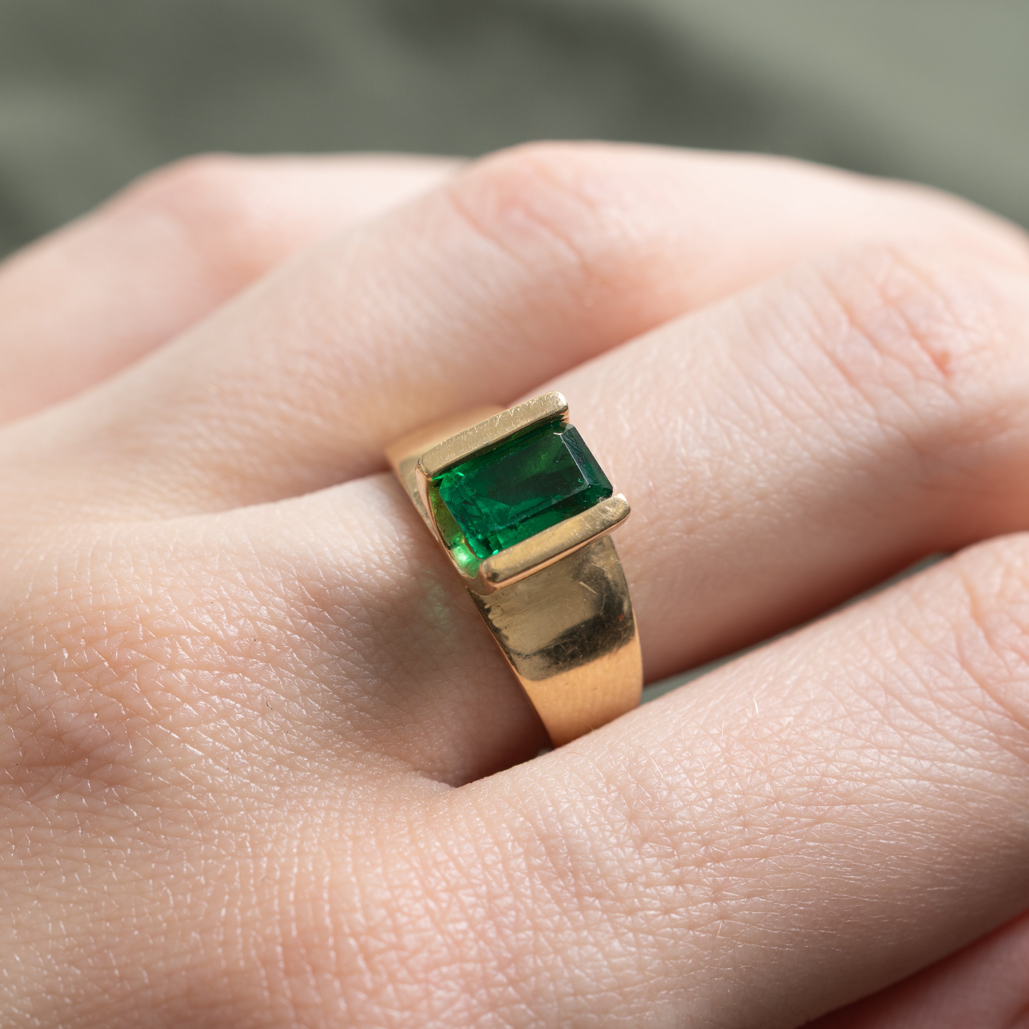 Tension Set Synthetic Emerald Ring | 1.21ct | SZ 6.5