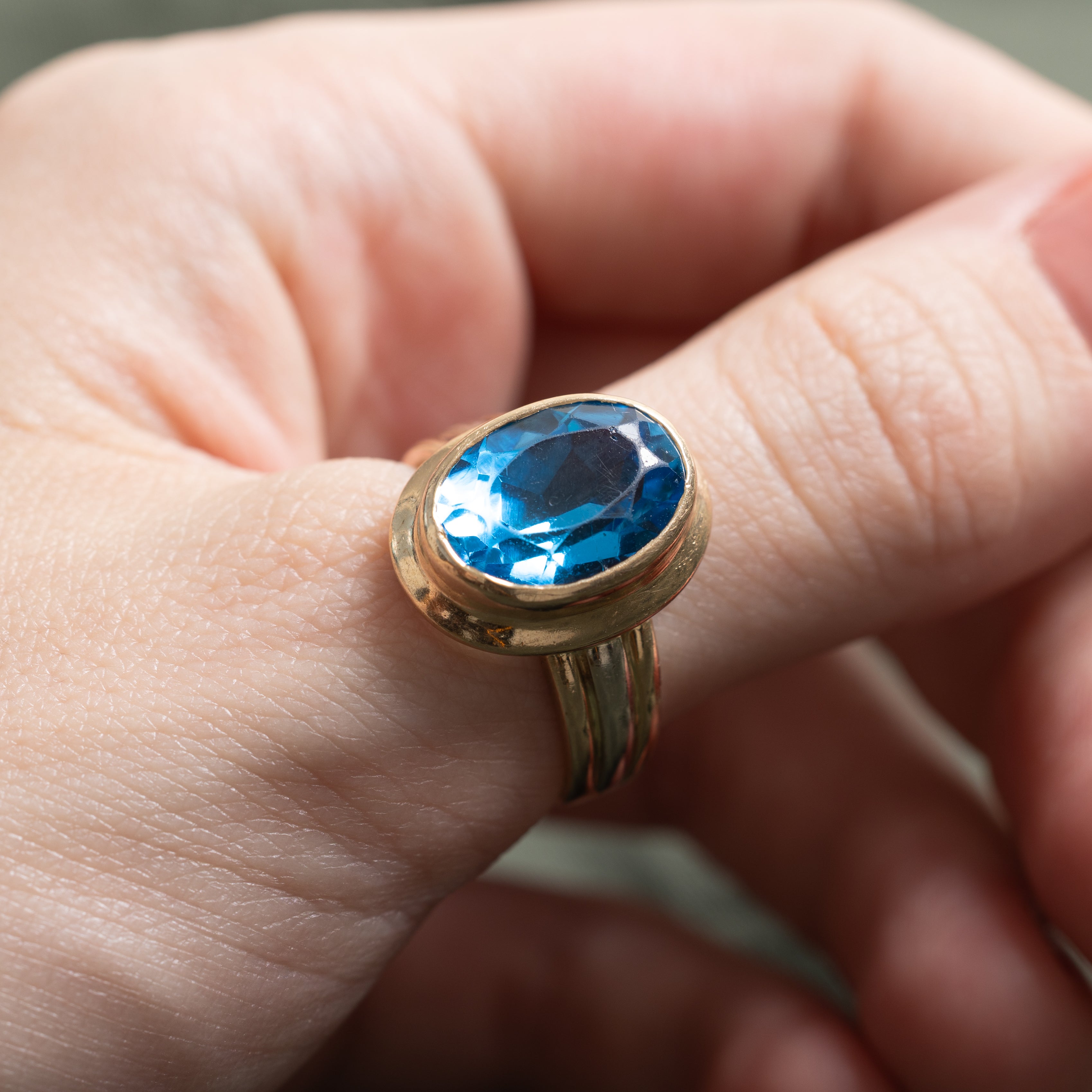 Bezel Set Blue Topaz Cocktail Ring | 6.50ct | SZ 8.75